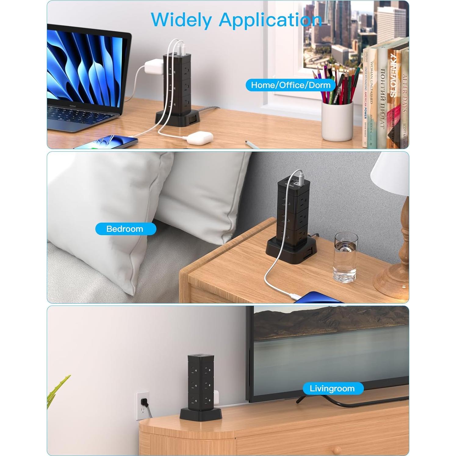 Regleta de Sobretensión One Beat 1.83m 12 Salidas 4 USB Carga Rápida