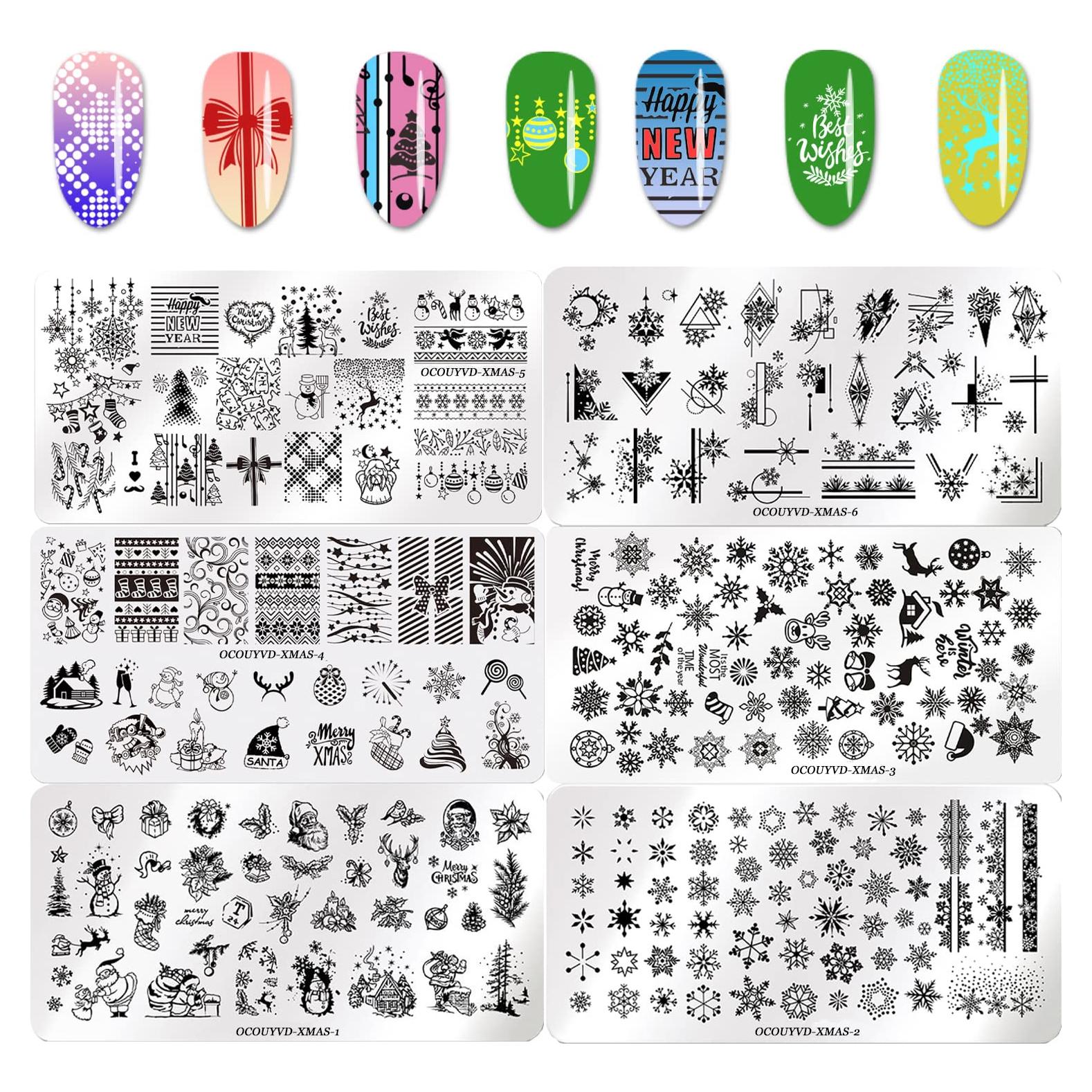 Kit 6 Placas Estampado Uñas Navidad OCOUYVD 12x6cm