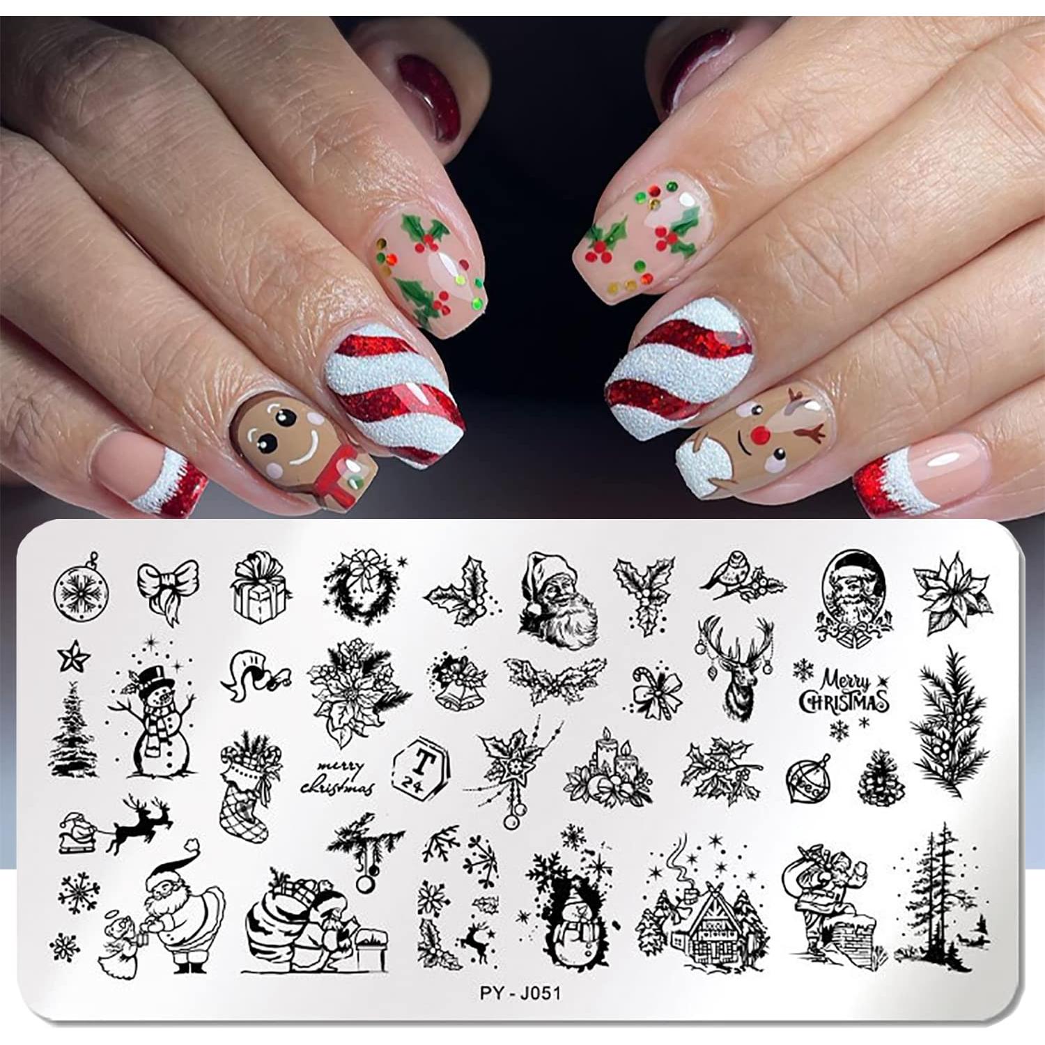 Kit 6 Placas Estampado Uñas Navidad OCOUYVD 12x6cm