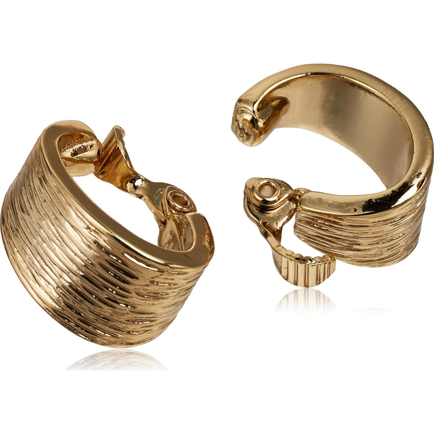 Pendientes de Aro Clip-On Anne Klein Dorados Elegantes