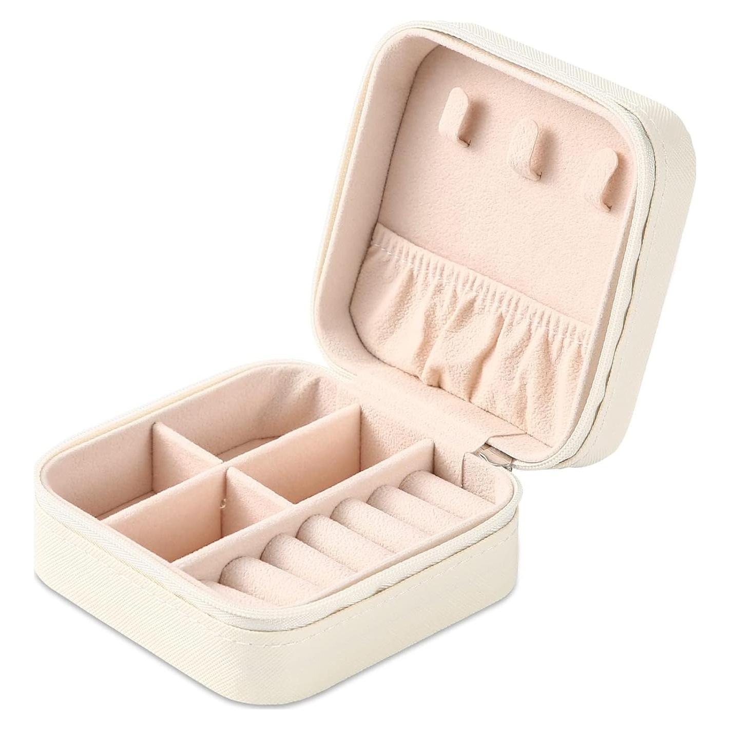 Caja de Joyería Mini Neveika de Viaje en Cuero Blanco 10x10 cm