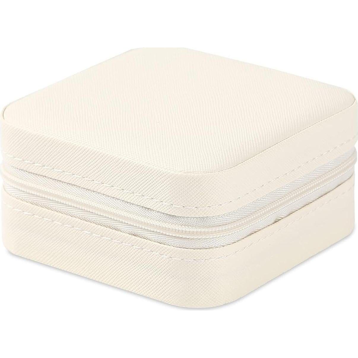 Caja de Joyería Mini Neveika de Viaje en Cuero Blanco 10x10 cm