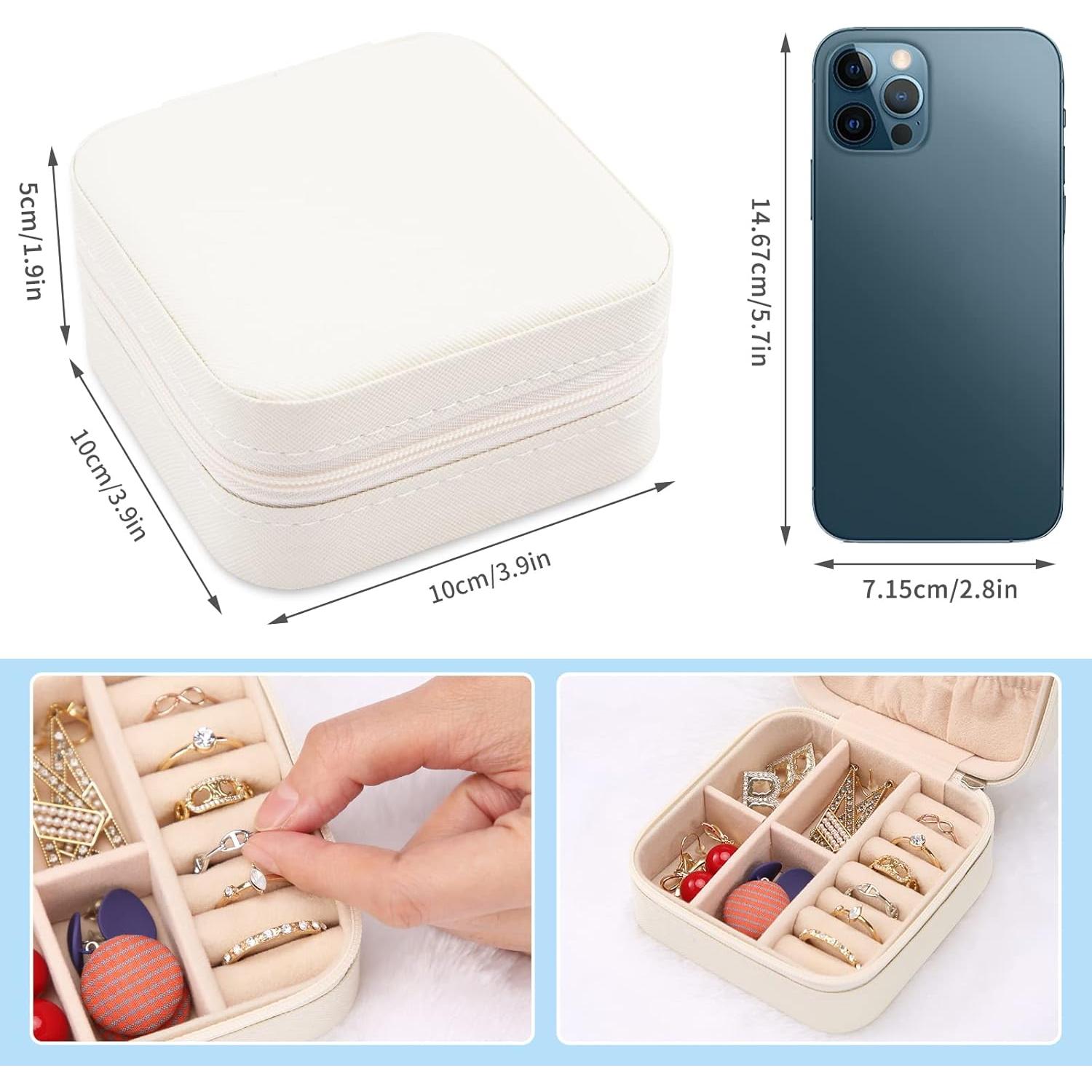 Caja de Joyería Mini Neveika de Viaje en Cuero Blanco 10x10 cm