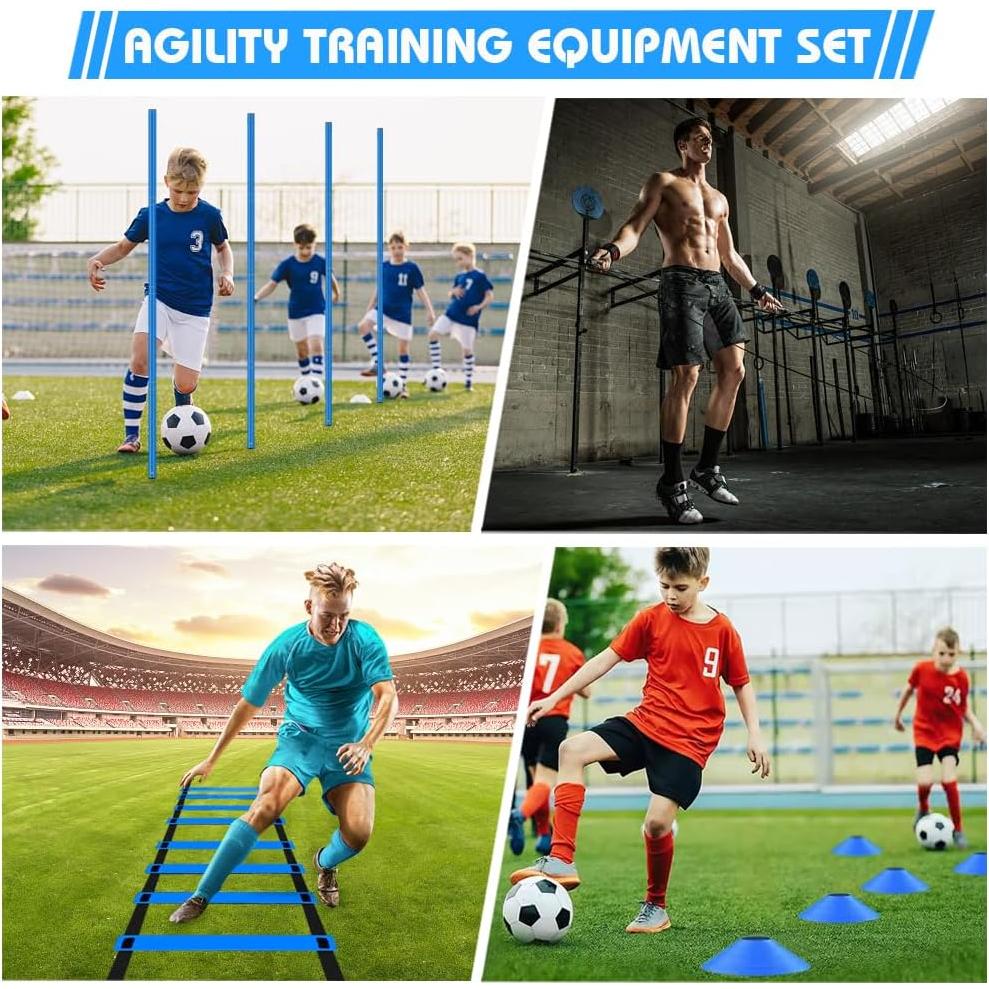 HOTOOLME Kit de Entrenamiento de Agilidad para Fútbol - 6 Postes, Escalera, 10 Conos