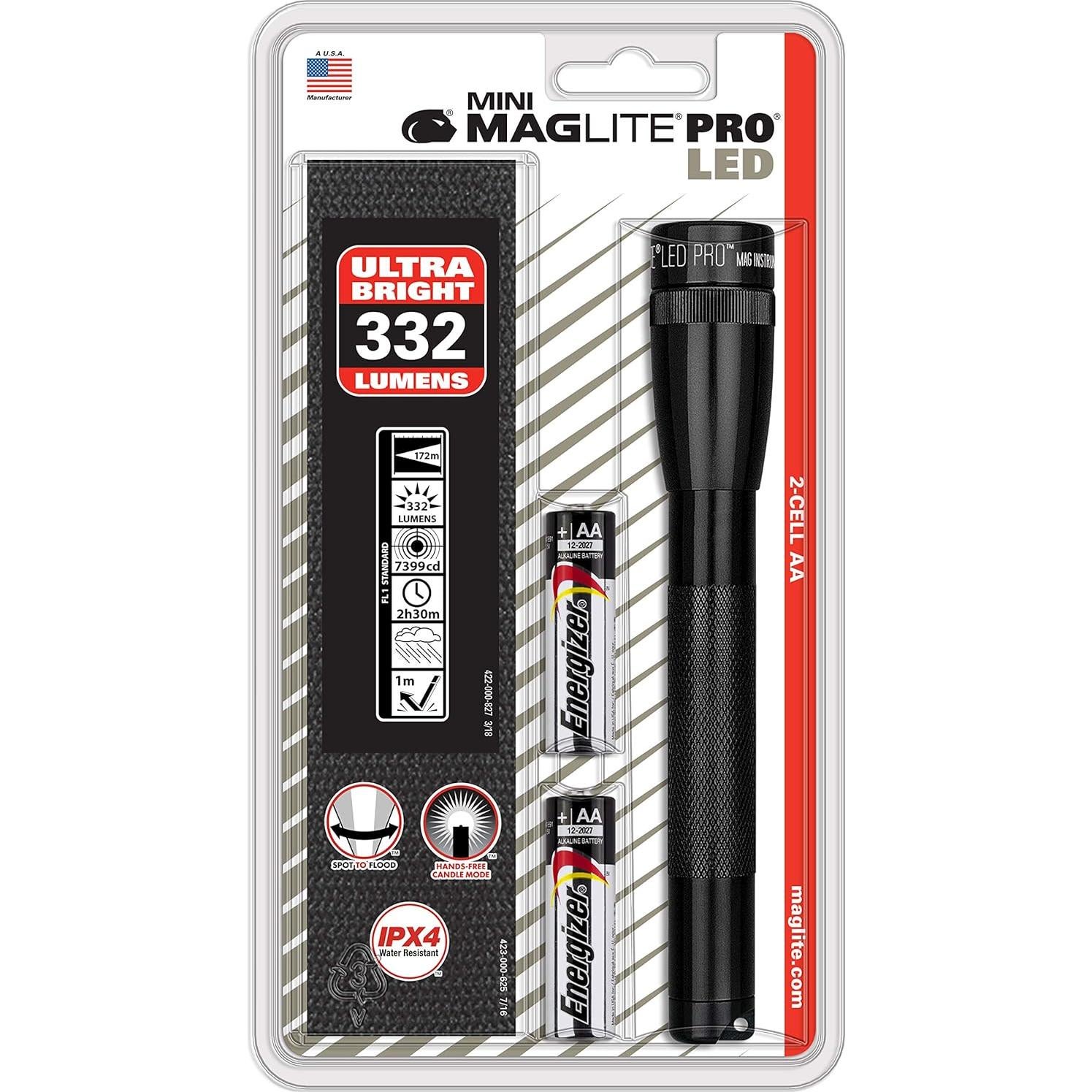 Linterna Maglite Mini PRO LED Negra 272 Lúmenes 2 Pilas AA