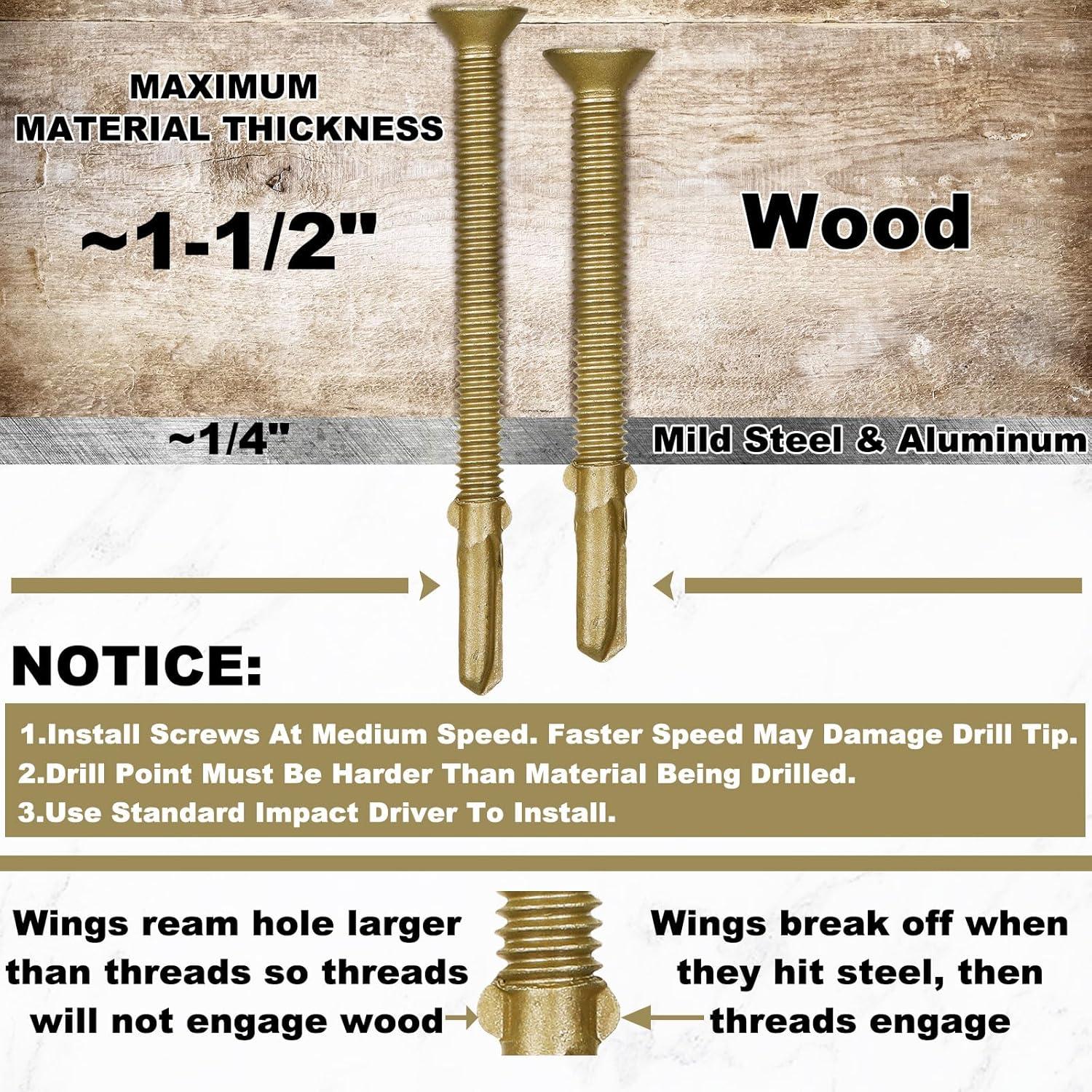 100 Tornillos Autoperforantes Madera a Metal Yaocom 6.35x69.85mm
