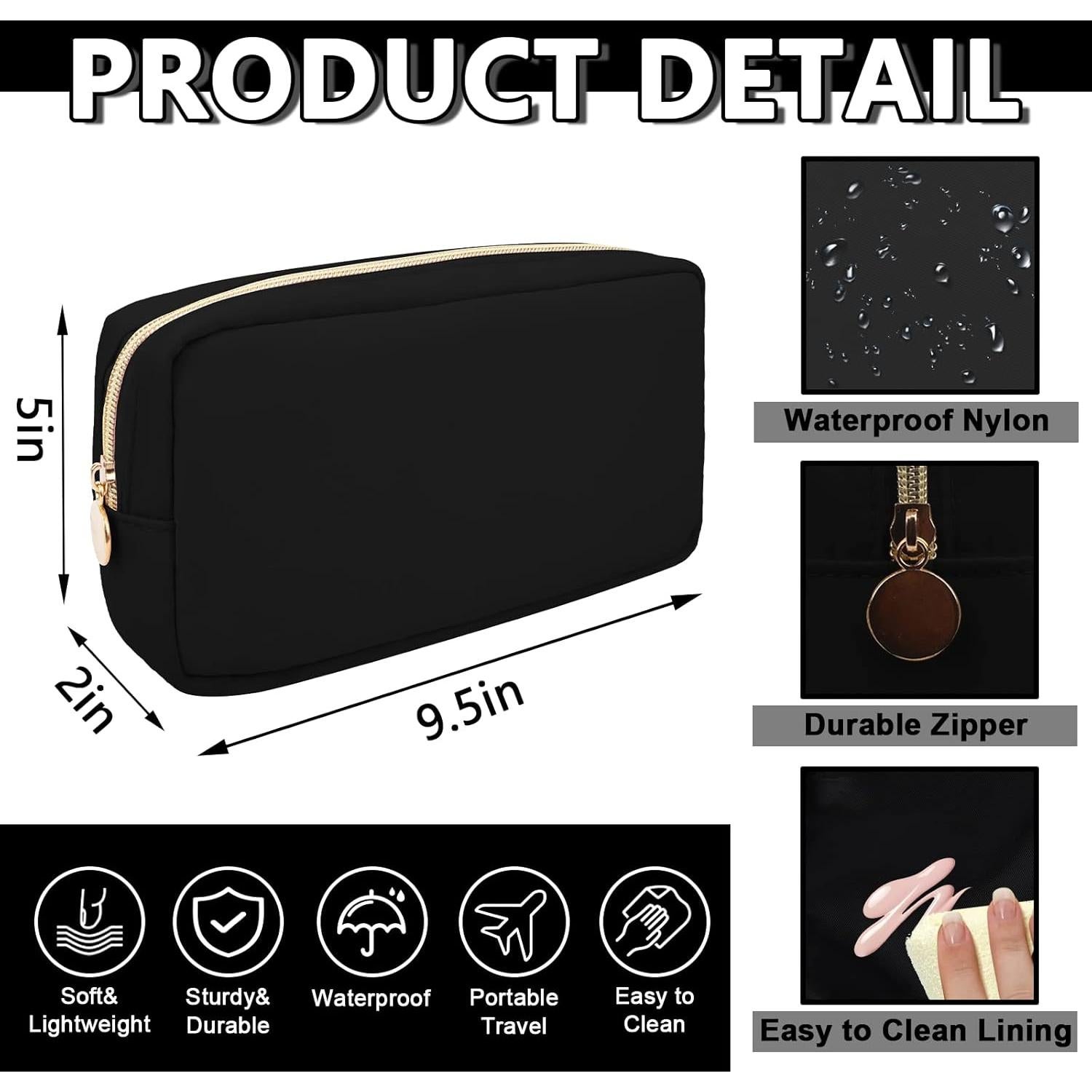 Bolsa de Maquillaje Pequeña UIXIZQ Impermeable Negra 24.1x5.1x12.7cm