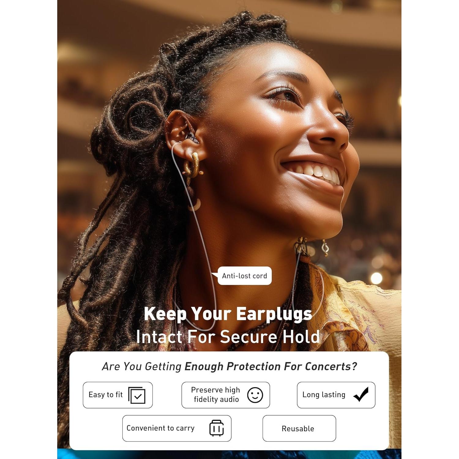 Tapones para oídos Hearprotek HP16BK, 2 pares, reducción 23 dB