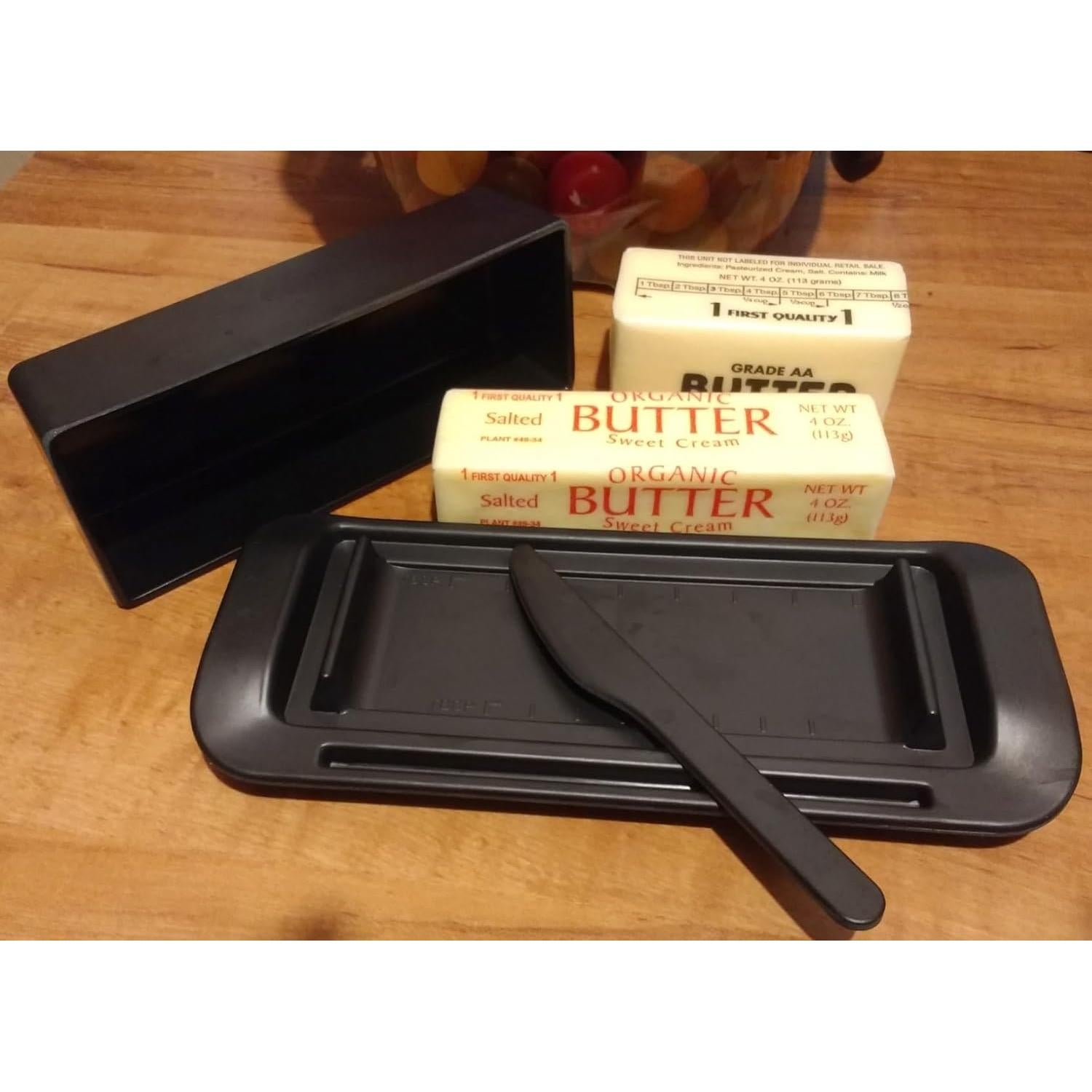 Plato de Mantequilla Ecoway con Tapa y Cuchillo - Negro