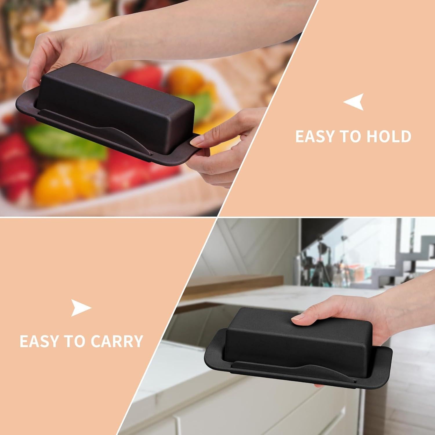 Plato de Mantequilla Ecoway con Tapa y Cuchillo - Negro