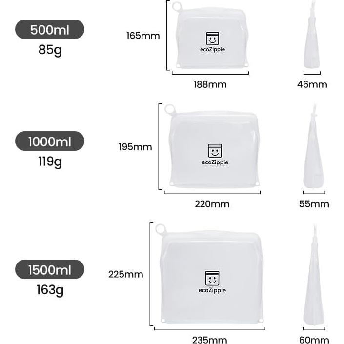 Bolsas de Almacenamiento de Silicona Reutilizables ecoZippie 3-Pack