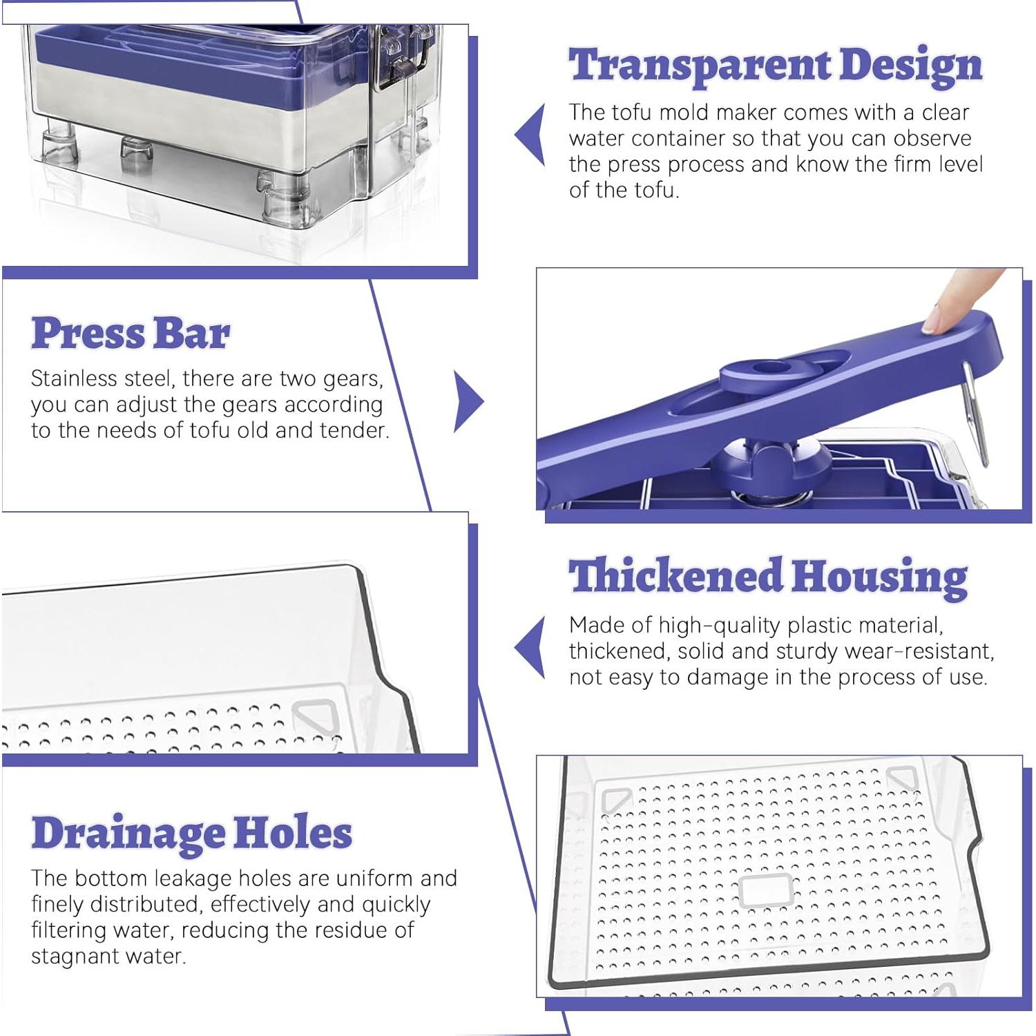 Prensa de Tofu Ajustable SNOMEL con 2 Tamaños y Paño de Queso
