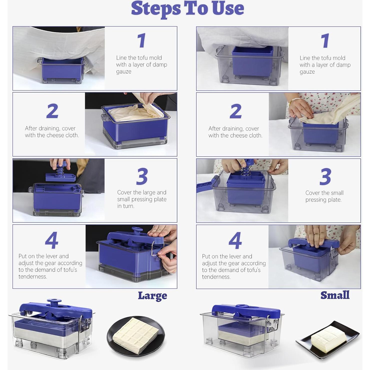 Prensa de Tofu Ajustable SNOMEL con 2 Tamaños y Paño de Queso