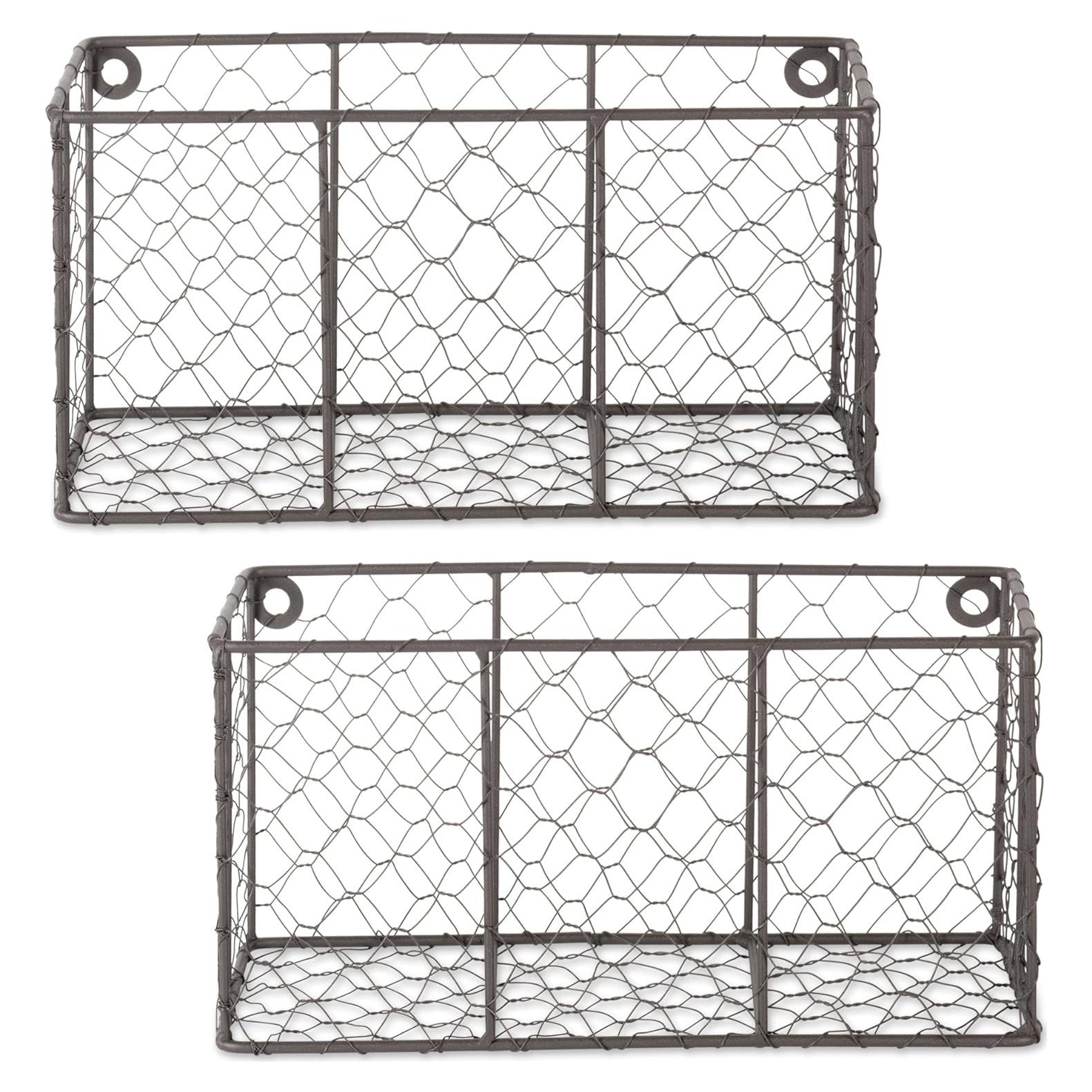 Juego de 2 Cestas de Pared Vintage DII Metal Gris 30x14x15.5cm