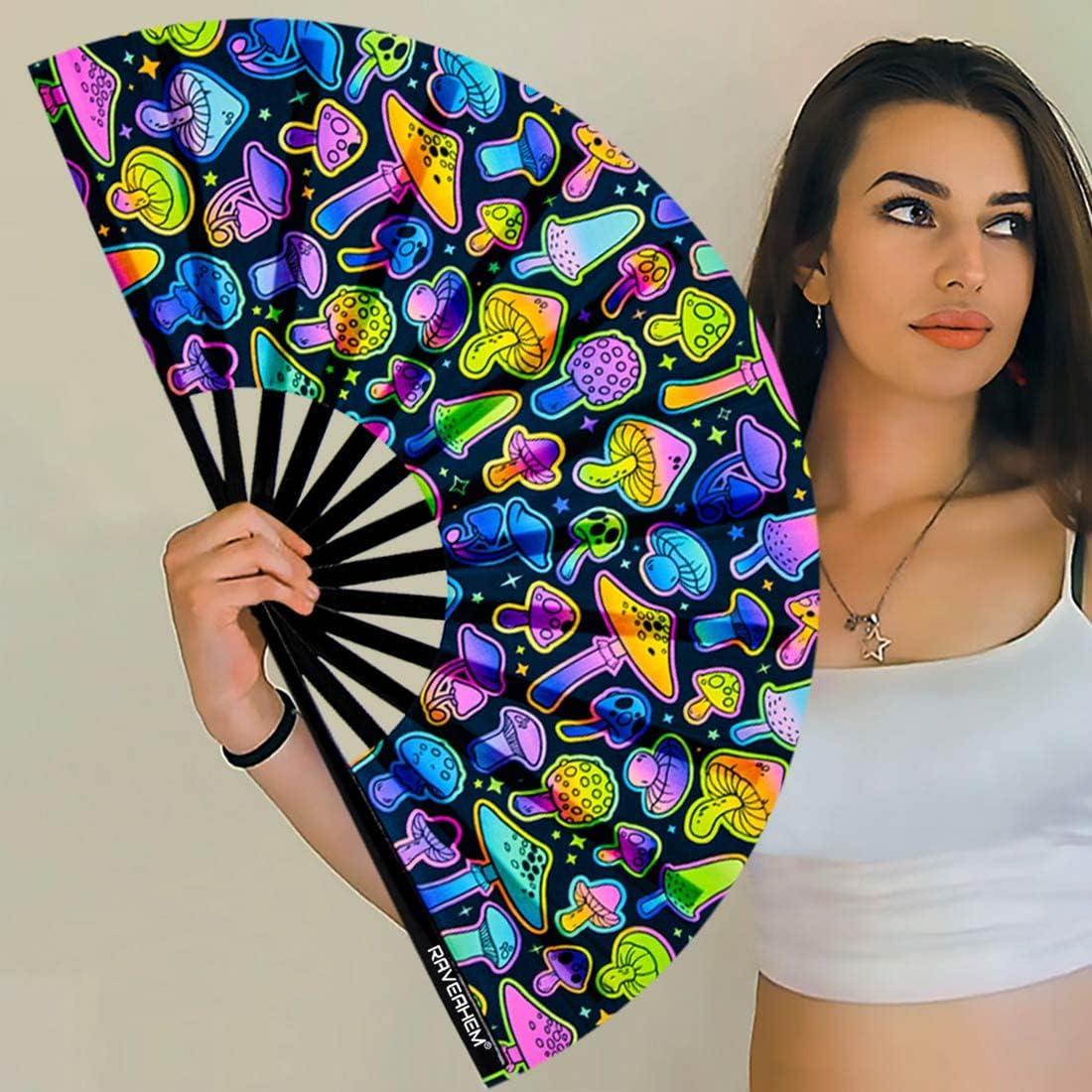 Ventilador de Mano Plegable Raveahem 28 cm Bambú Hongos Mágicos