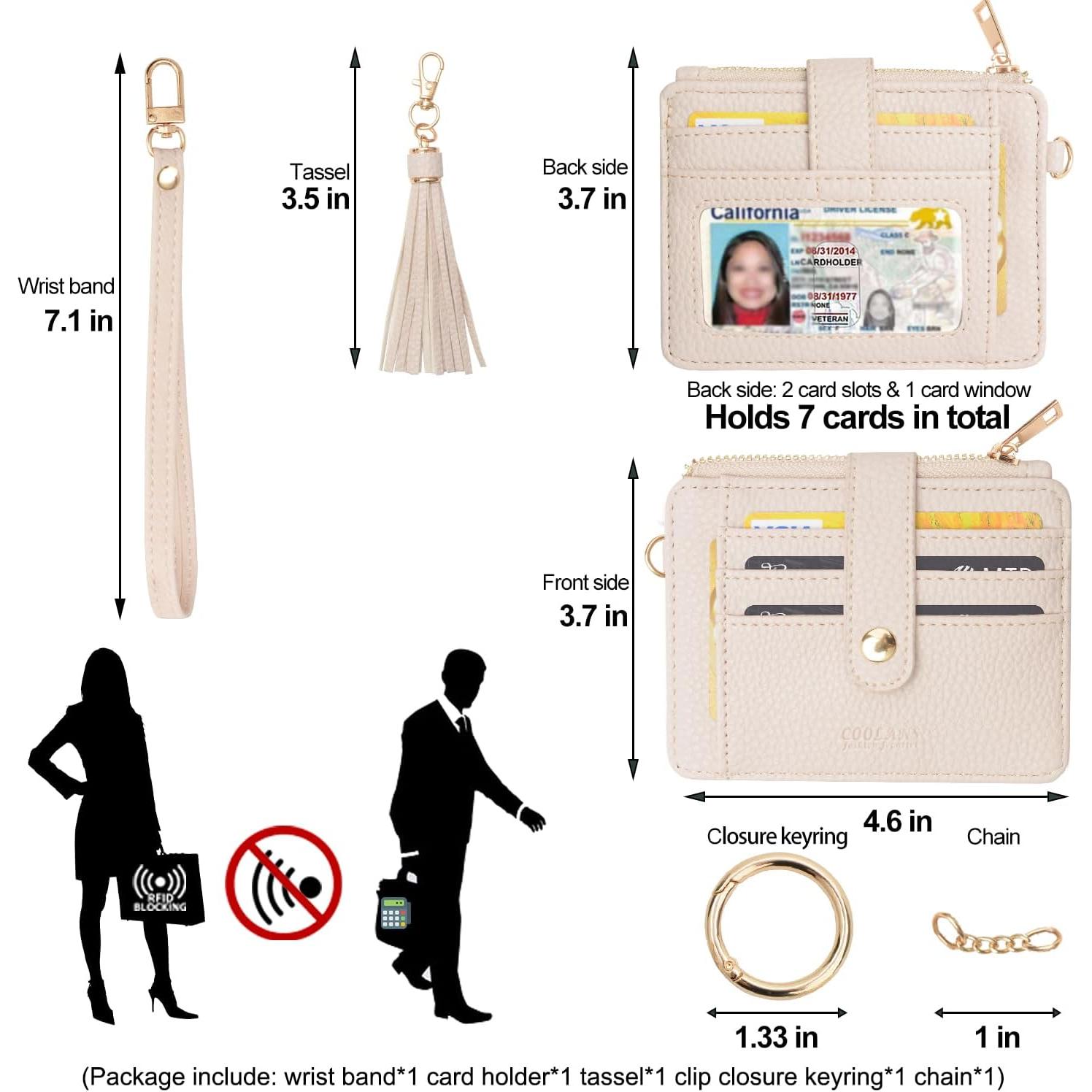 Billetera de Pulsera COOLANS para Mujeres, Slim, RFID, Gris Crema