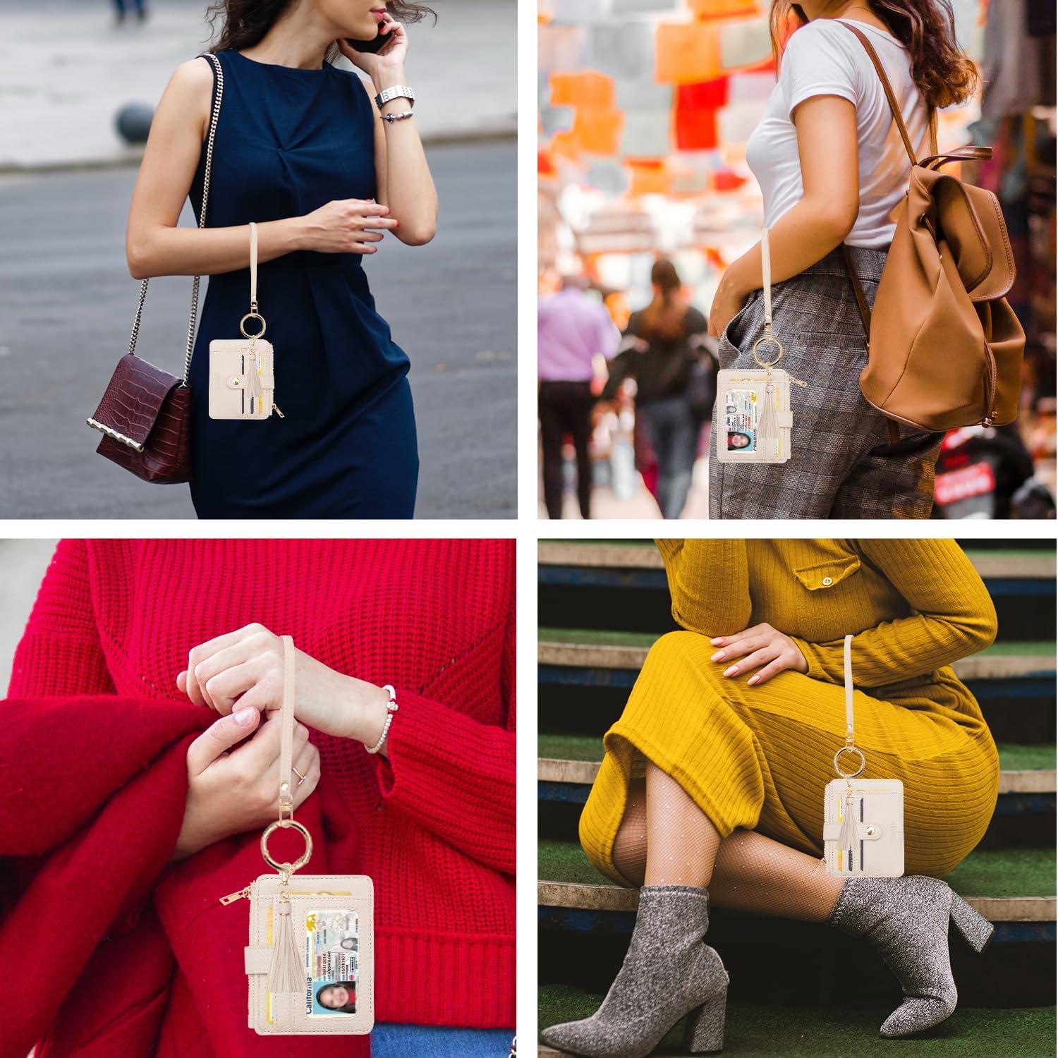 Billetera de Pulsera COOLANS para Mujeres, Slim, RFID, Gris Crema