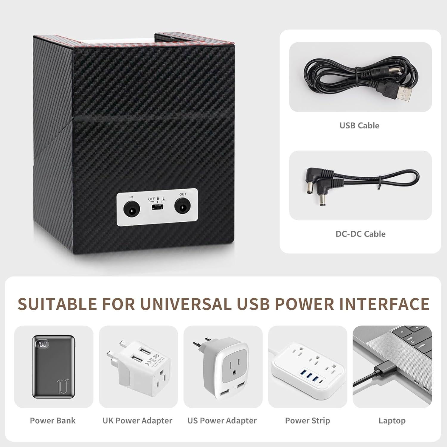 Winder de Reloj Doble SHOWPIN - Silencioso, Cuero Vegano, USB