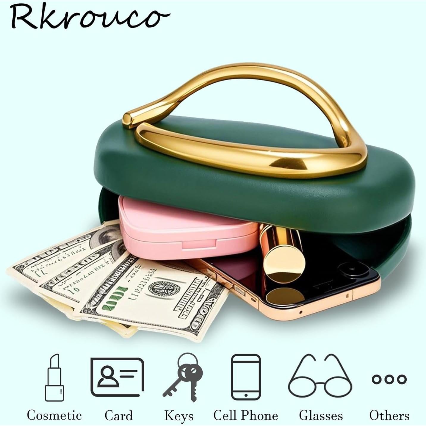 Bolso Clutch de PU Verde Ceniza Rkrouco para Mujeres 18.5x6.5x10 cm