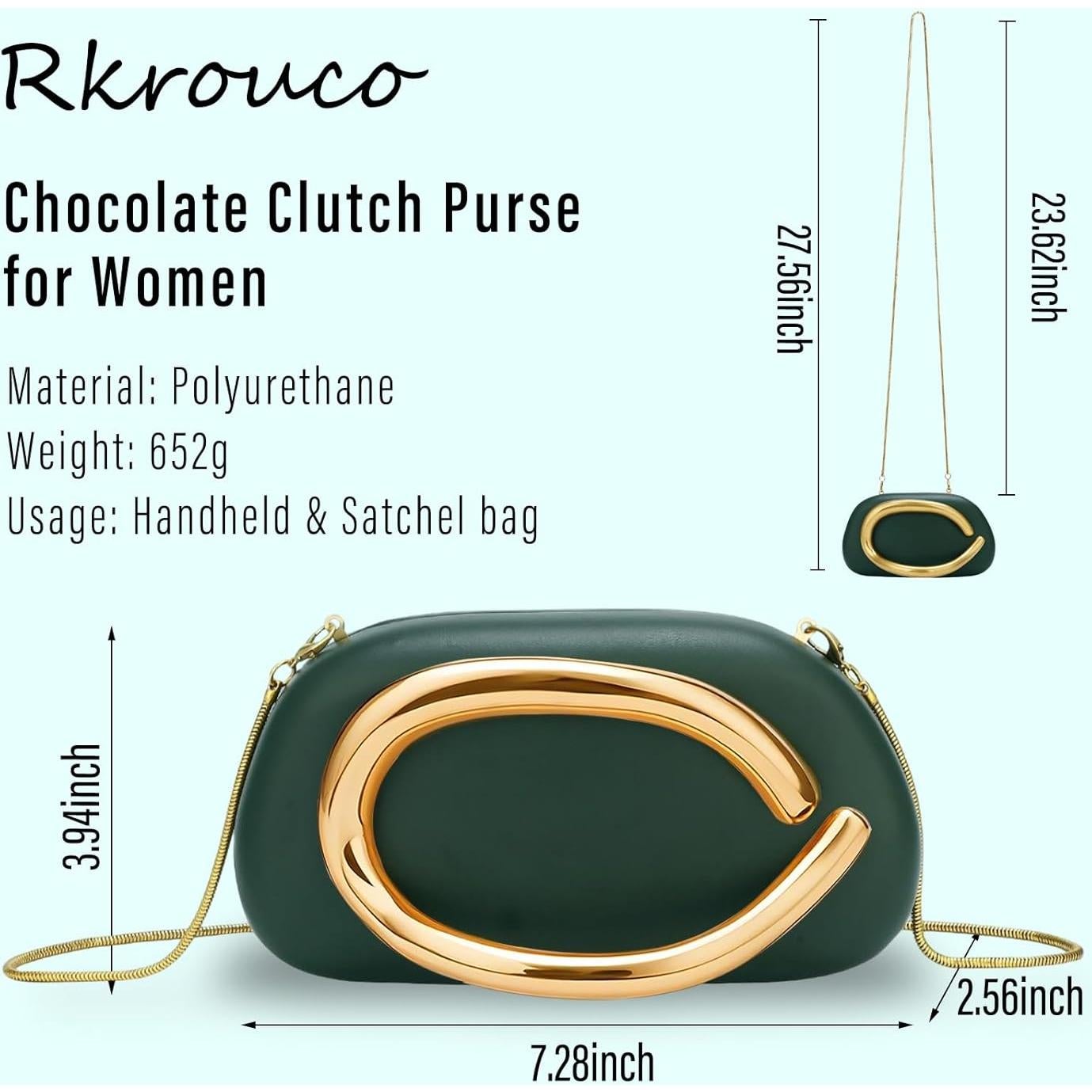 Bolso Clutch de PU Verde Ceniza Rkrouco para Mujeres 18.5x6.5x10 cm