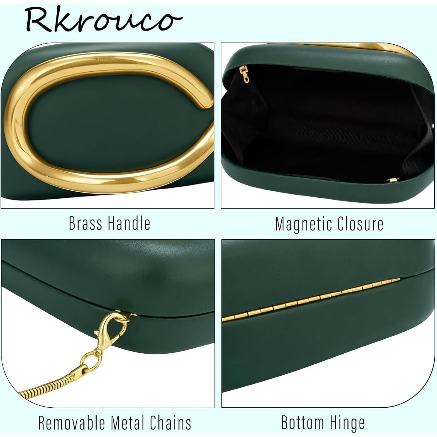 Bolso Clutch de PU Verde Ceniza Rkrouco para Mujeres 18.5x6.5x10 cm