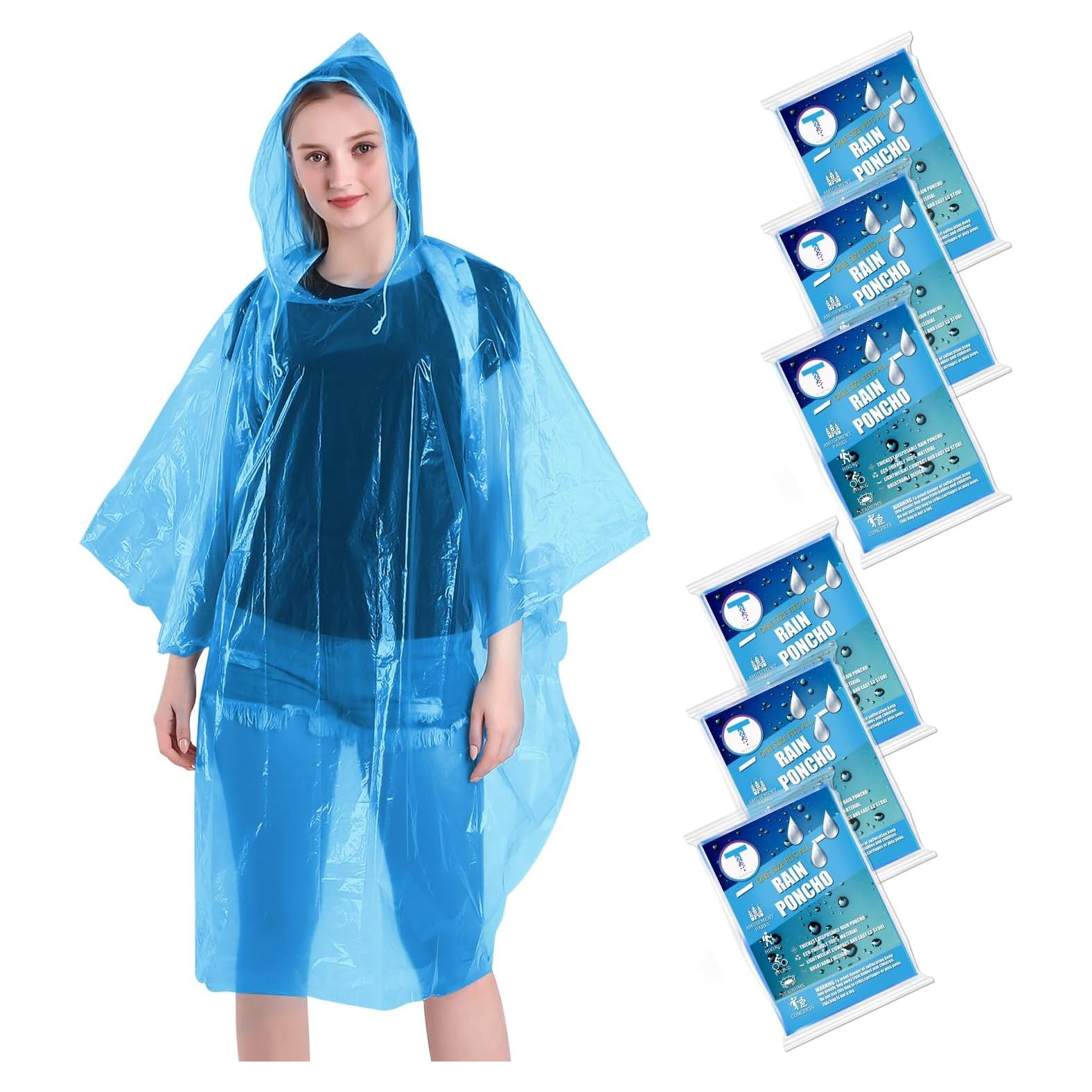 Ponchos de Lluvia Desechables Timoch 6 Paquete Adultos Azul