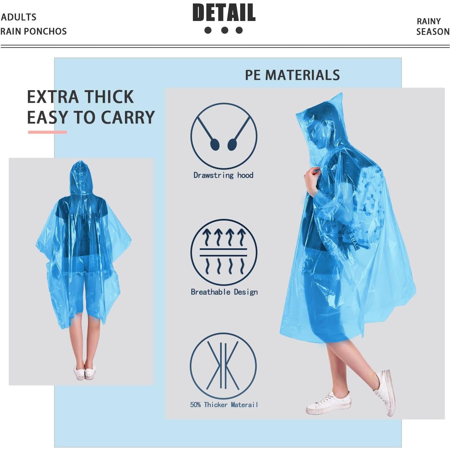 Ponchos de Lluvia Desechables Timoch 6 Paquete Adultos Azul