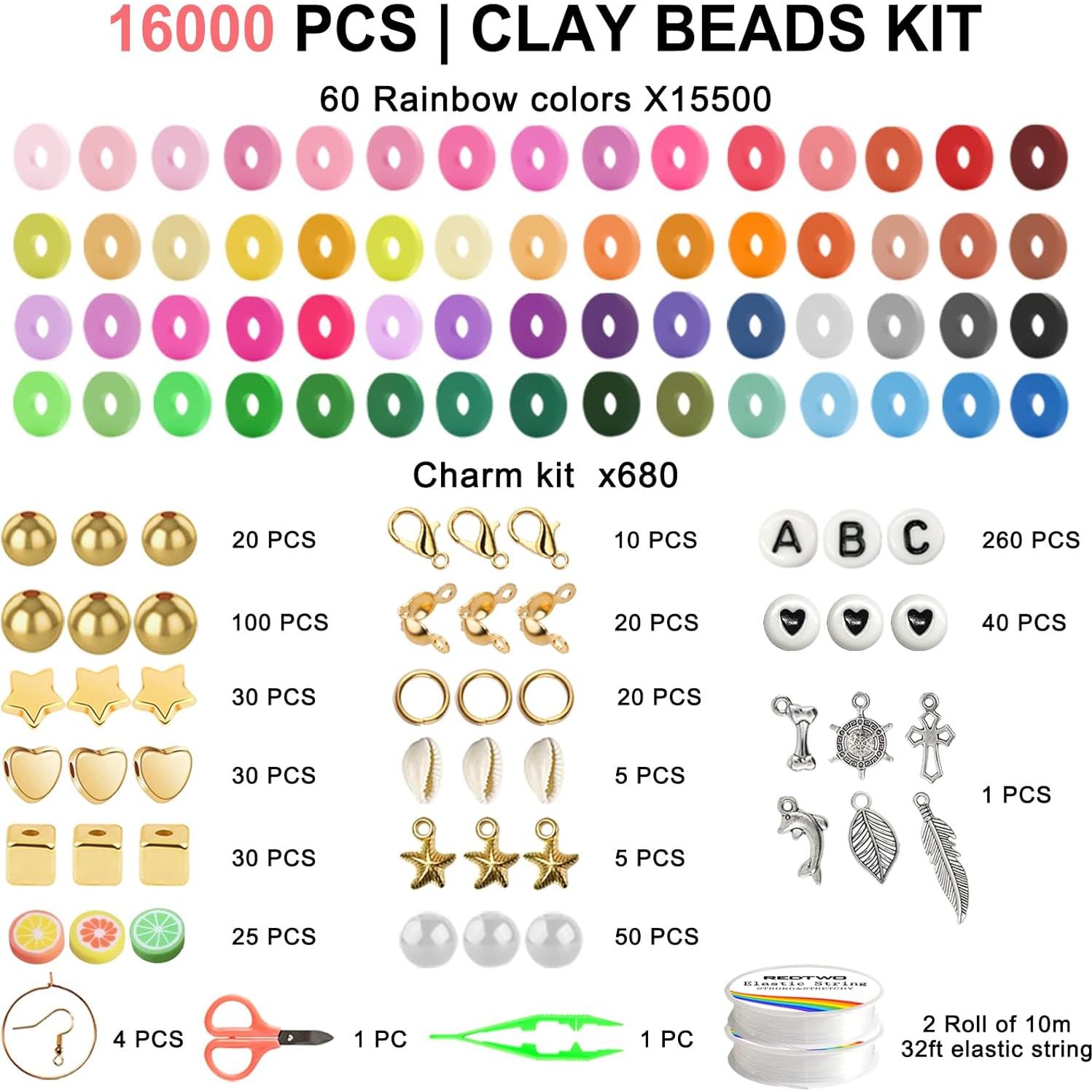 Kit de Fabricación de Pulseras Redtwo - 16000 Piezas de Perlas de Arcilla