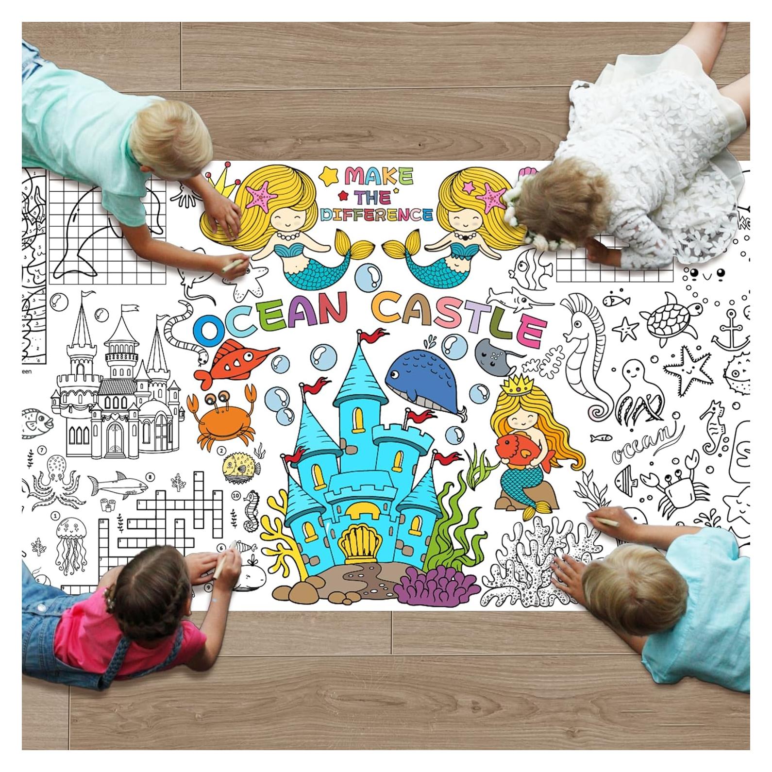 Mantel y Póster Gigante para Colorear Sirena 76x183 cm - PURPLIZATION