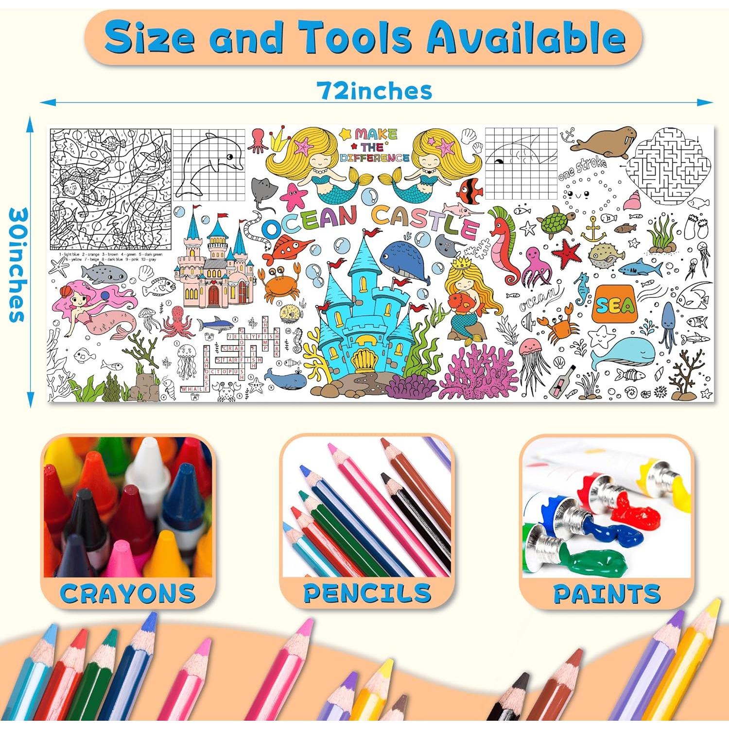 Mantel y Póster Gigante para Colorear Sirena 76x183 cm - PURPLIZATION