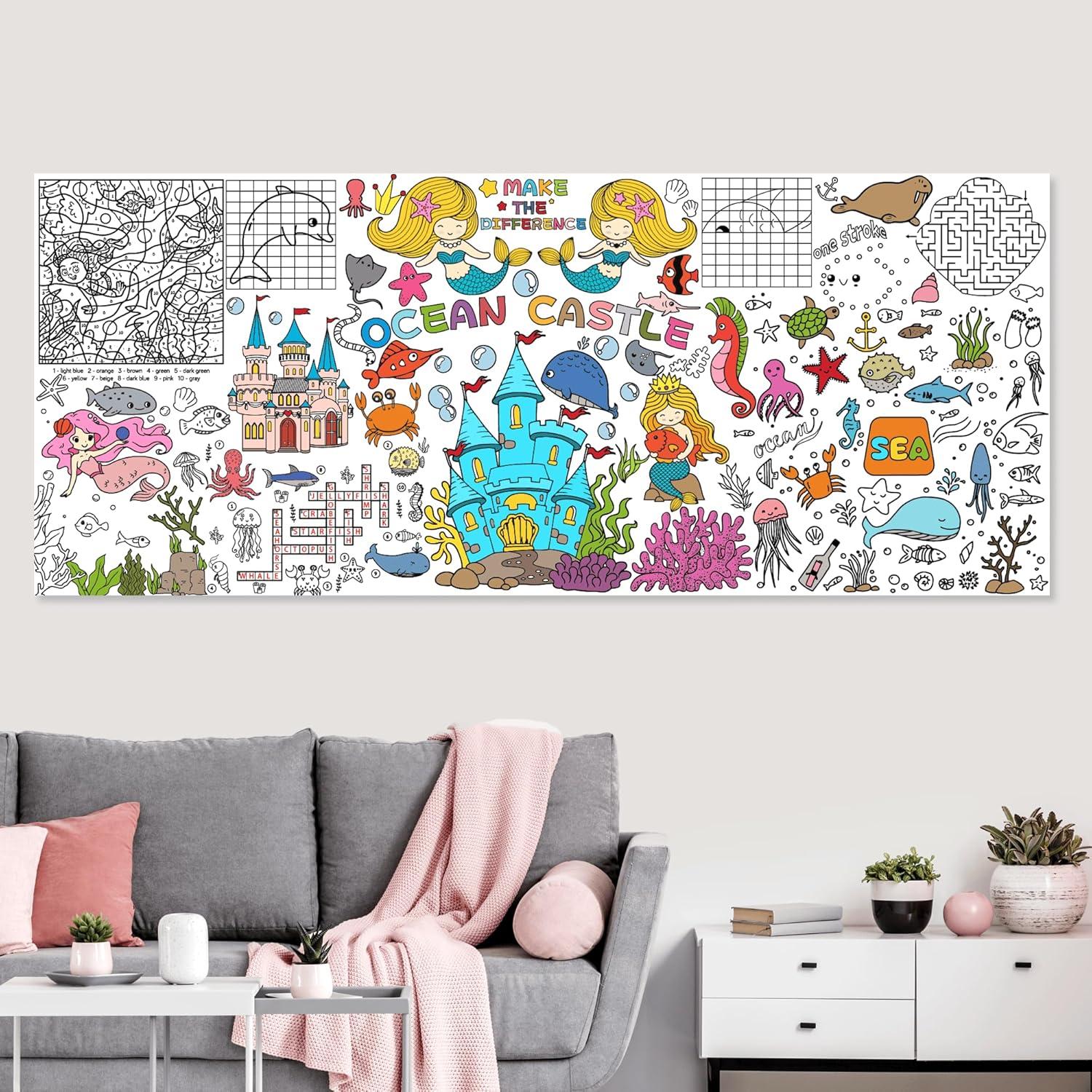 Mantel y Póster Gigante para Colorear Sirena 76x183 cm - PURPLIZATION