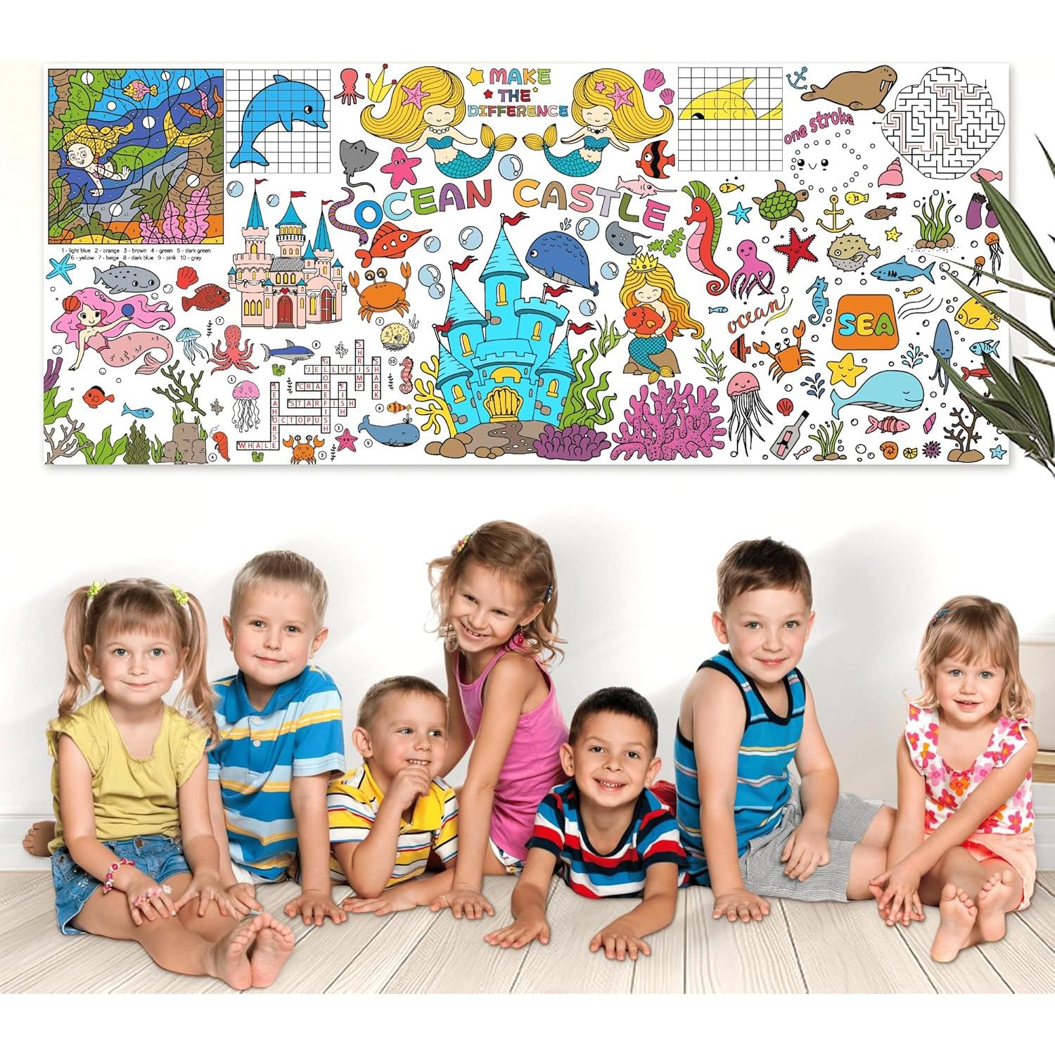 Mantel y Póster Gigante para Colorear Sirena 76x183 cm - PURPLIZATION