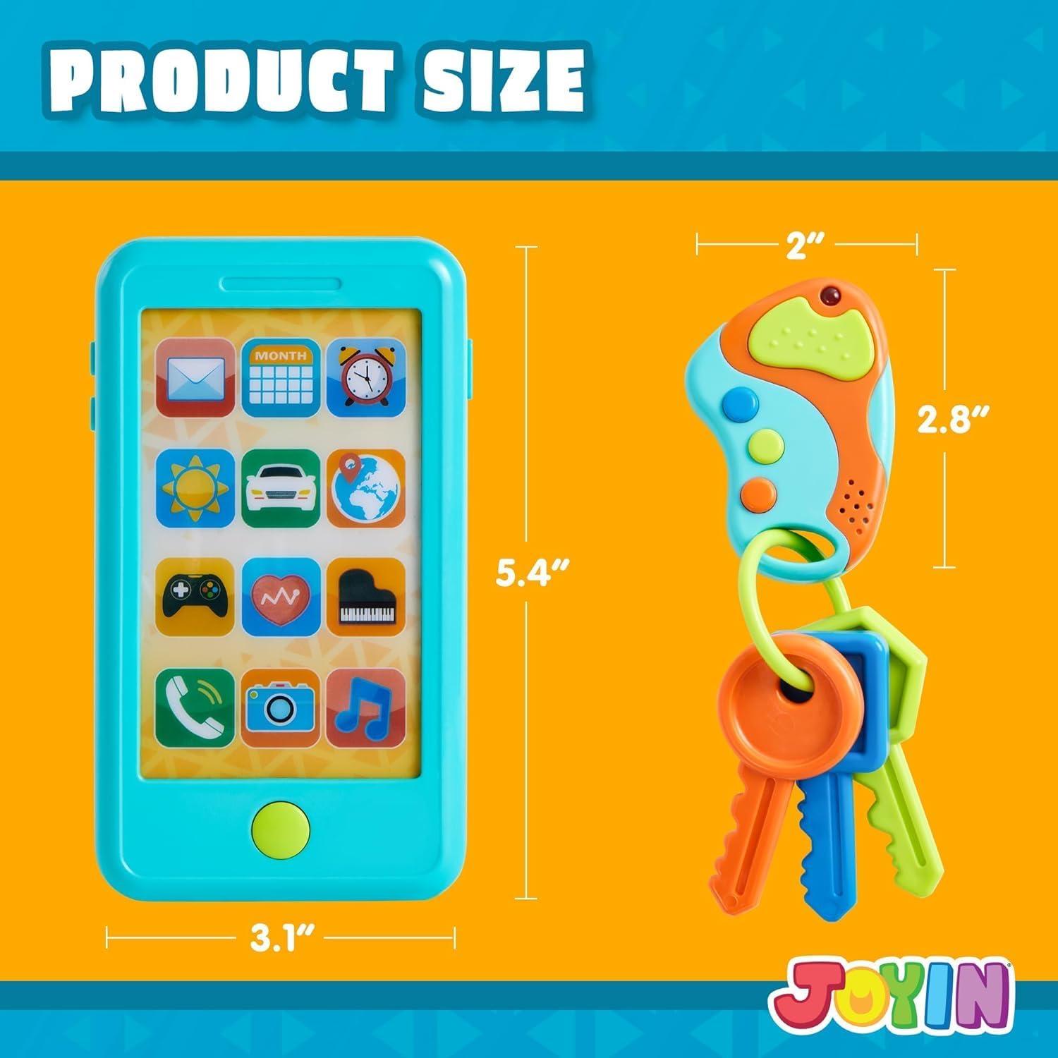 Pretend Toddler Play Phone, Learning Toy Phone Set,Keyfob Key Toy and Credit Cards Set, Kids Cellphone, Girls Boys Birthday Gifts for 1 2 3 Year Old,Baby Blue, Kids Presents, Easter Basket Stuffers