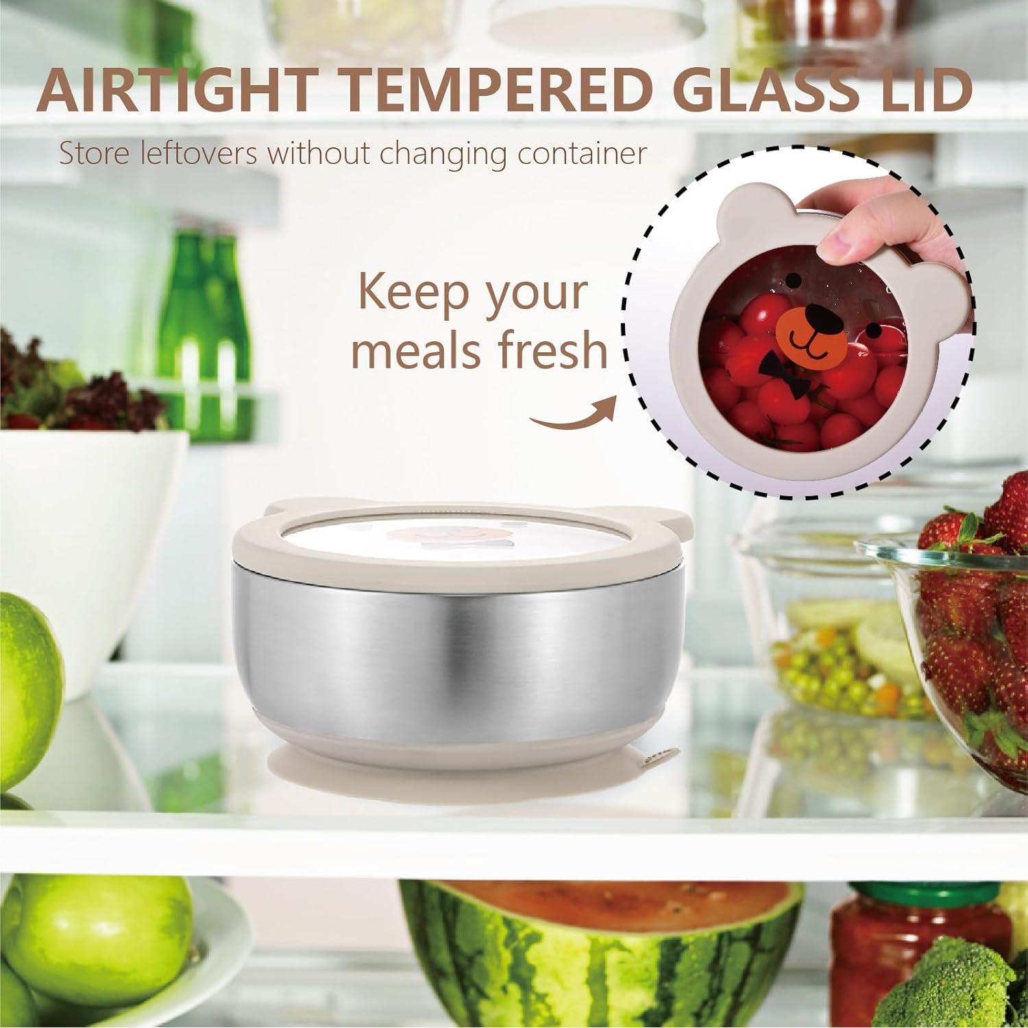 Tazón para Bebés MR. CHOU con Succión y Tapa Oso Beige