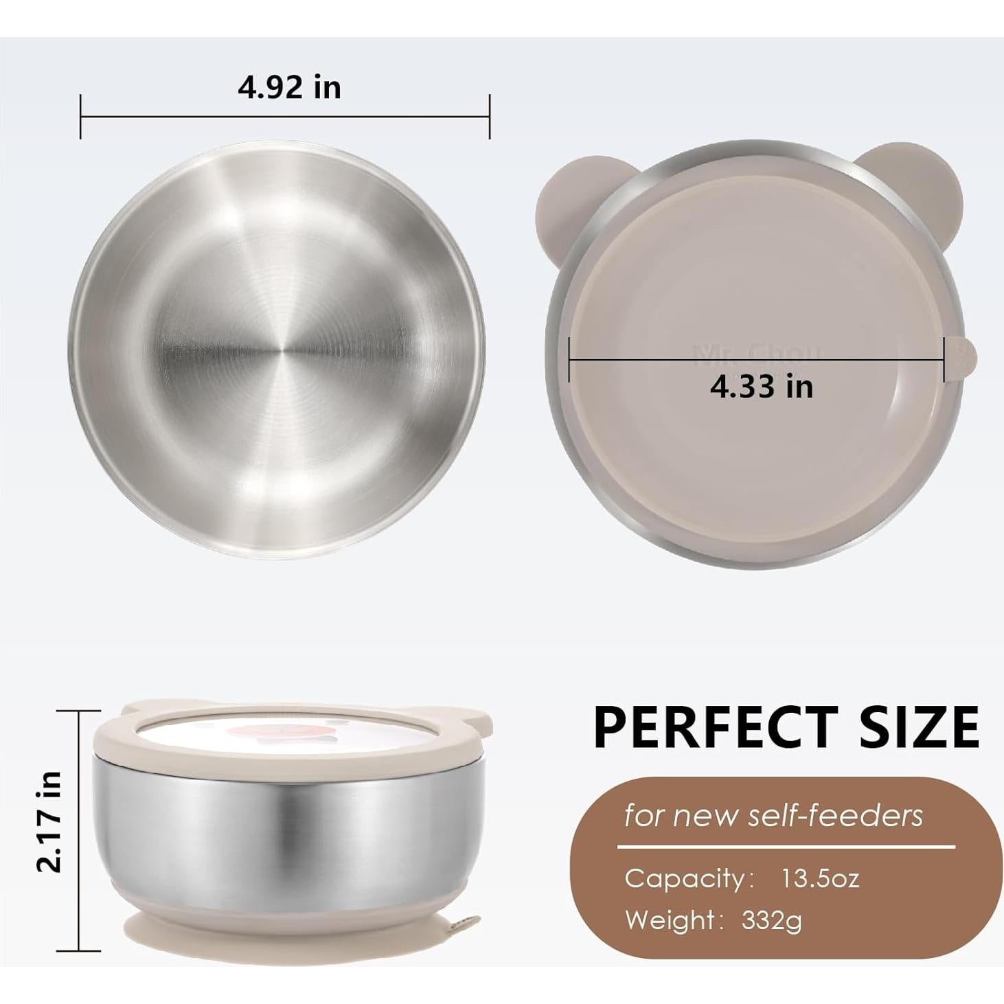 Tazón para Bebés MR. CHOU con Succión y Tapa Oso Beige