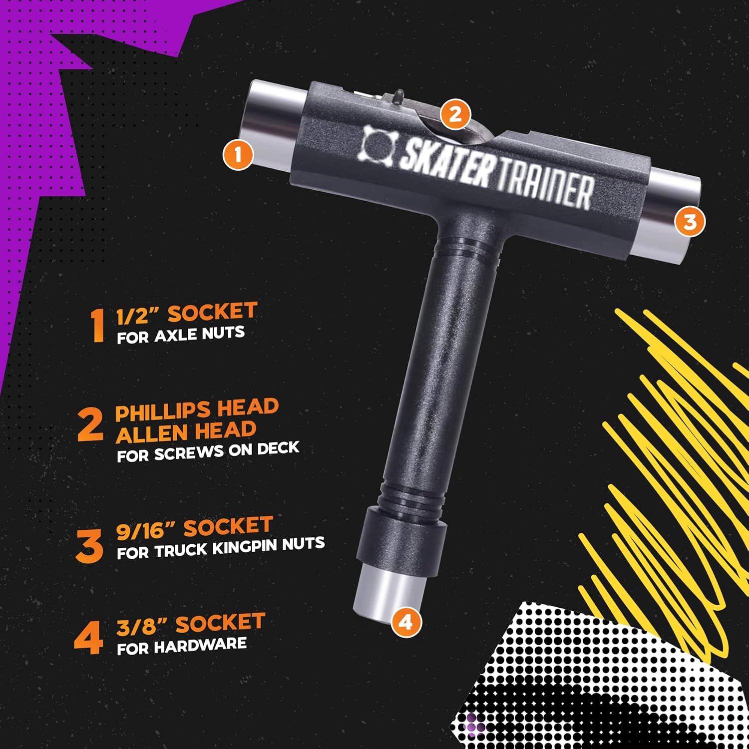 Kit de Accesorios para Skateboard SKATERTRAINER con Soporte y Herramienta