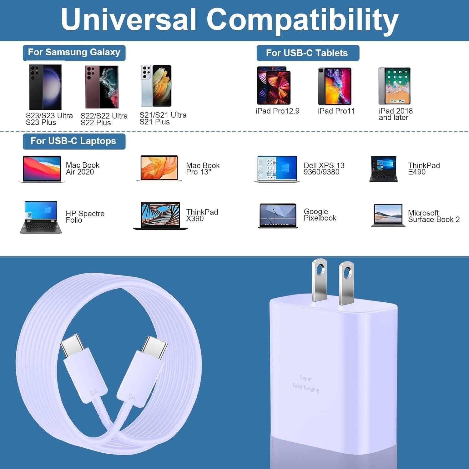 Cargador Rápido USB C 45W Samsung con Cable 2m Púrpura