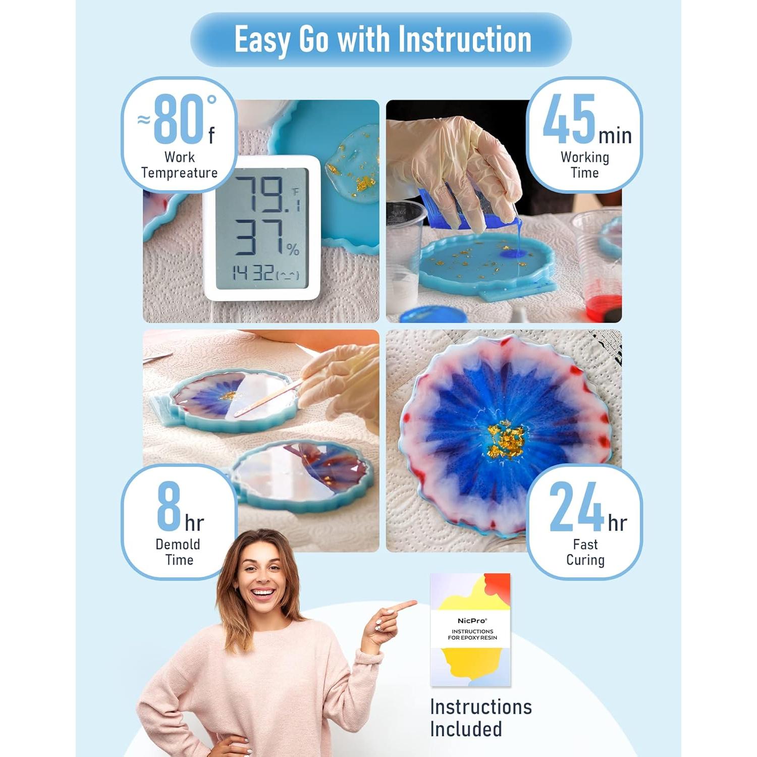 Kit de Resina Epóxica Cristalina Nicpro 1 Galón - Seguro para Alimentos