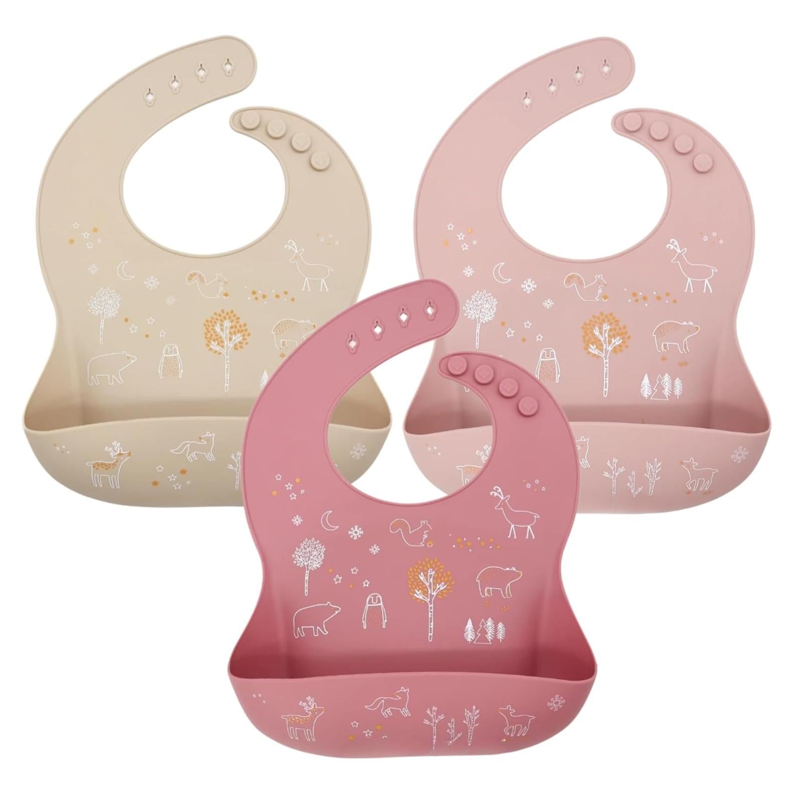 Baberos de Silicona Melikey - 3 Unidades, Ajustables y Lavables