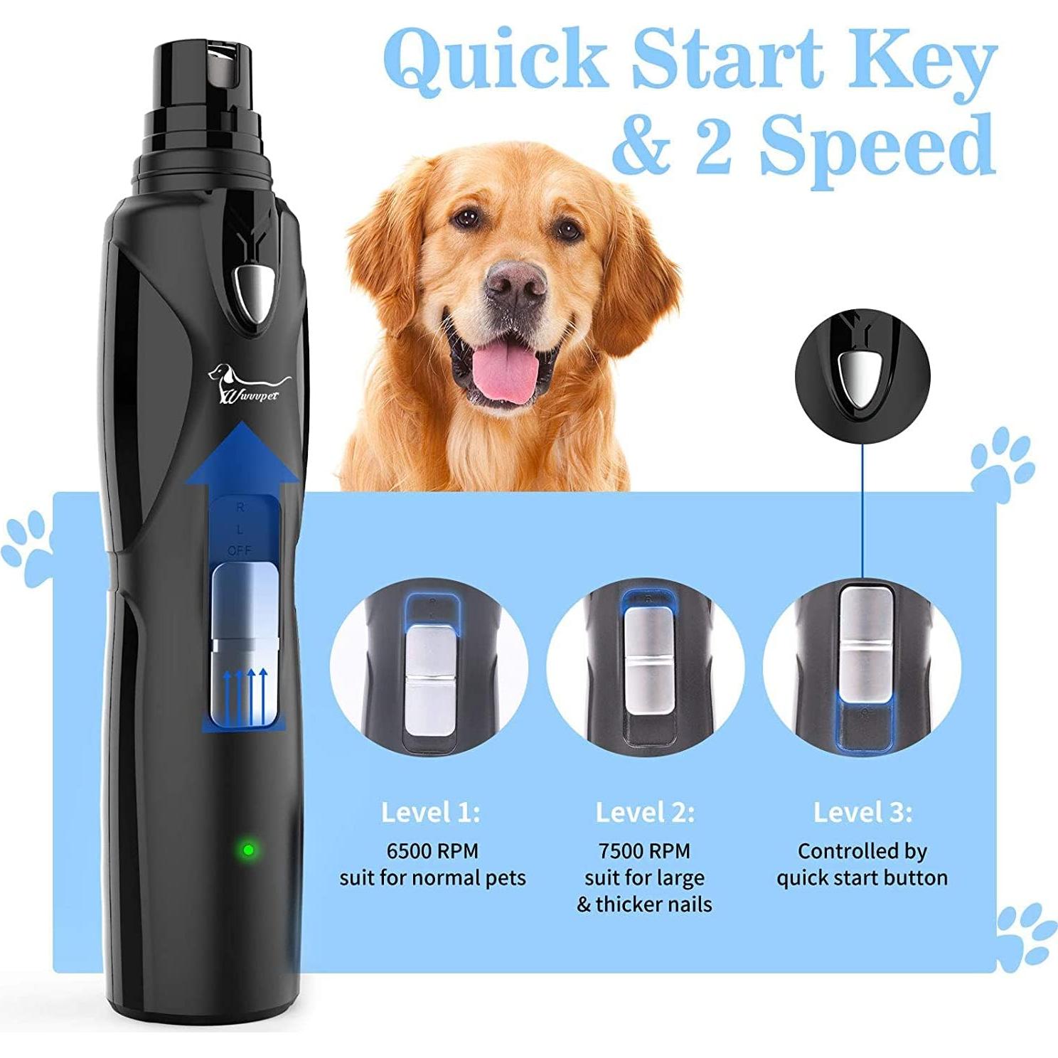 Lima de Uñas para Mascotas WWVVPET con Luz LED y 2 Cabezas