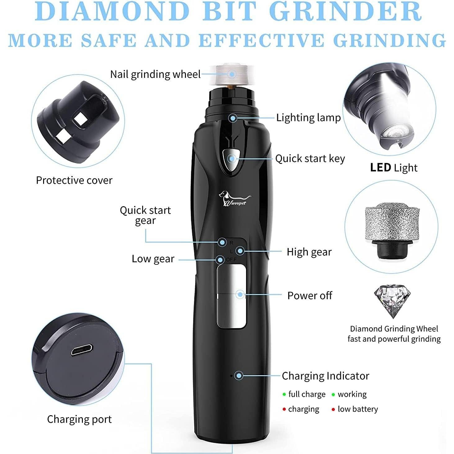 Lima de Uñas para Mascotas WWVVPET con Luz LED y 2 Cabezas