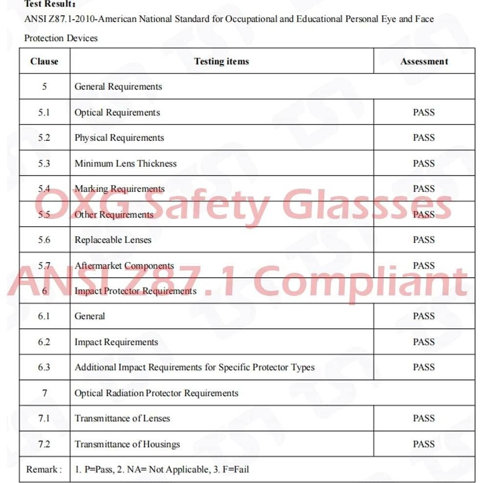 Gafas de Seguridad OXG Anti-Niebla 6 Paquetes ANSI Z87.1