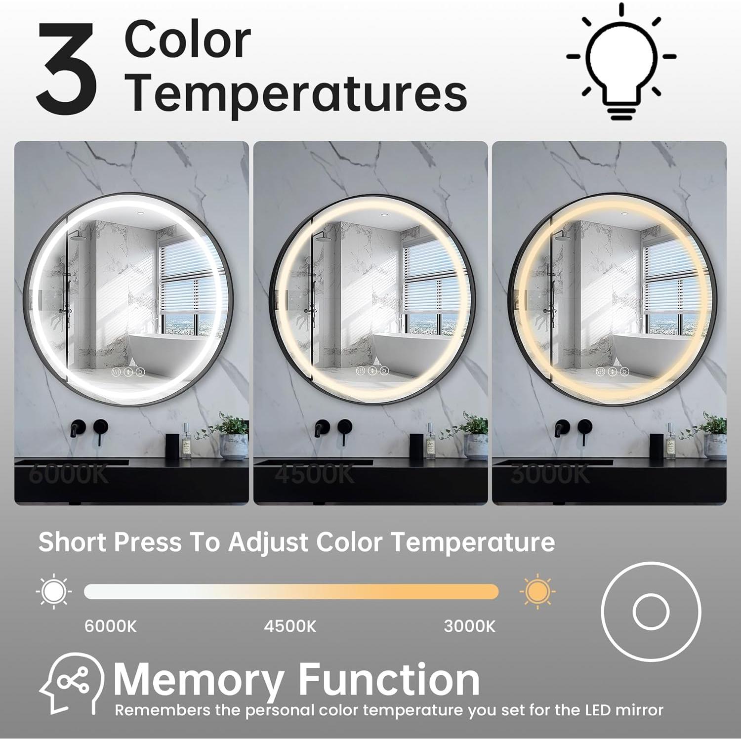 Espejo de Baño LED Habison 61 cm Redondo con Luz y Anti-Vaho