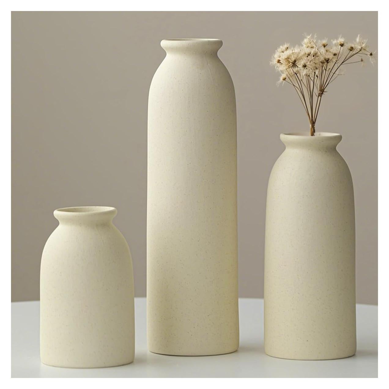 Juego de 3 Jarrones Decorativos Cerámica TINCTOTNIC Beige 26.4 cm