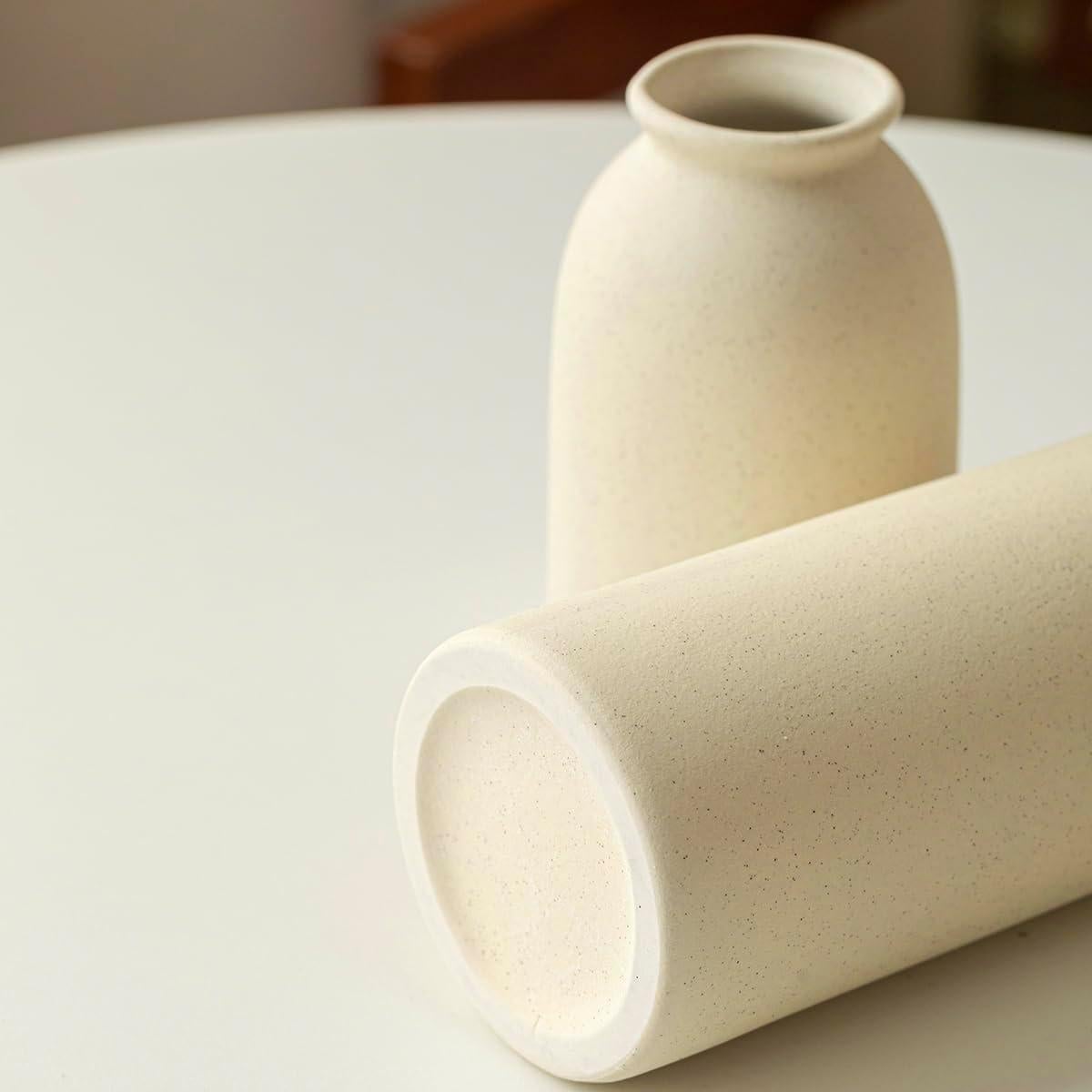 Juego de 3 Jarrones Decorativos Cerámica TINCTOTNIC Beige 26.4 cm