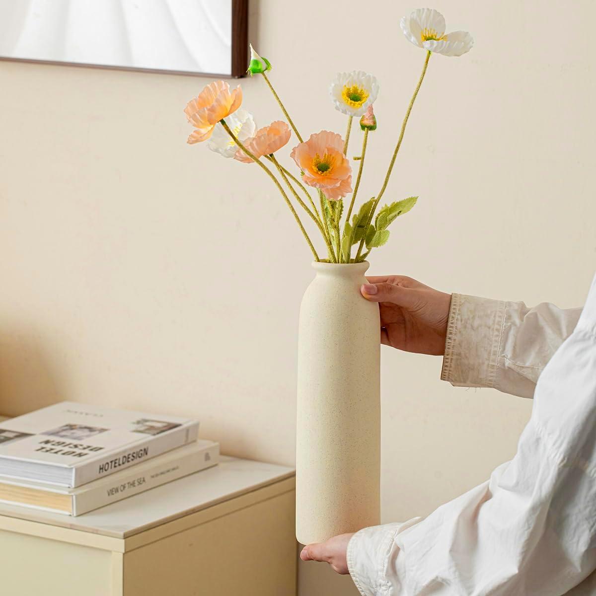 Juego de 3 Jarrones Decorativos Cerámica TINCTOTNIC Beige 26.4 cm