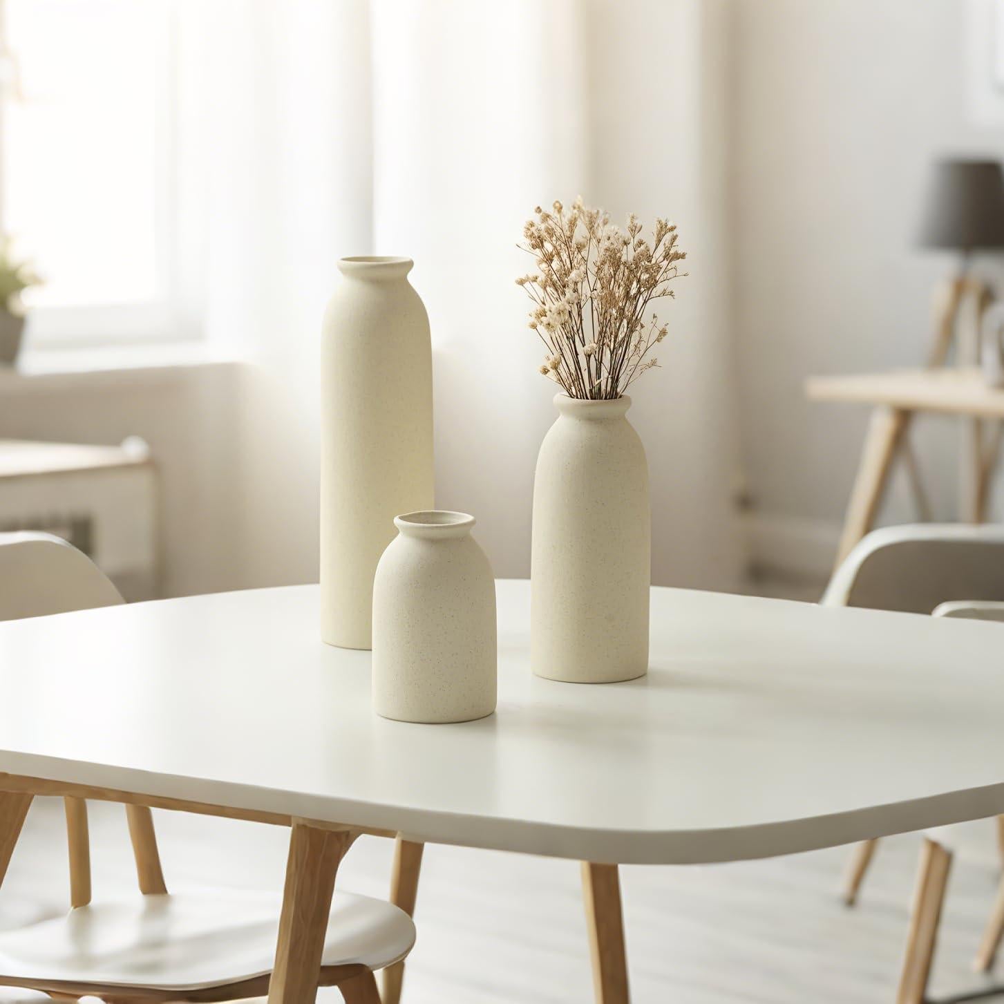 Juego de 3 Jarrones Decorativos Cerámica TINCTOTNIC Beige 26.4 cm