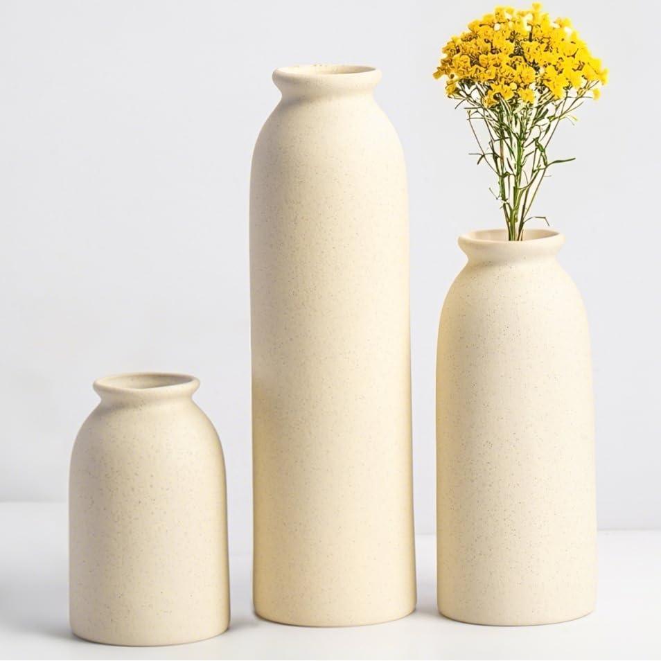 Juego de 3 Jarrones Decorativos Cerámica TINCTOTNIC Beige 26.4 cm