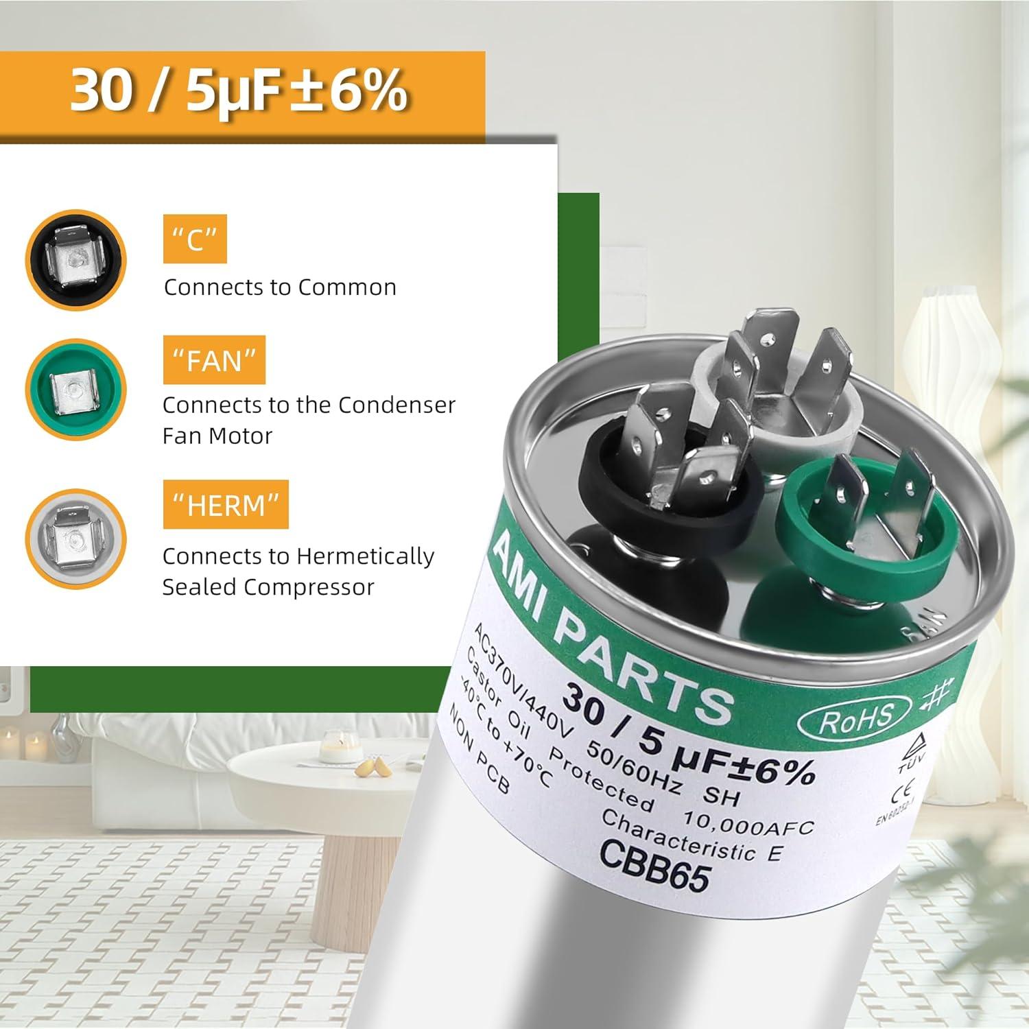 Capacitor CBB65 30+5uF 370/440V AMI PARTS para AC