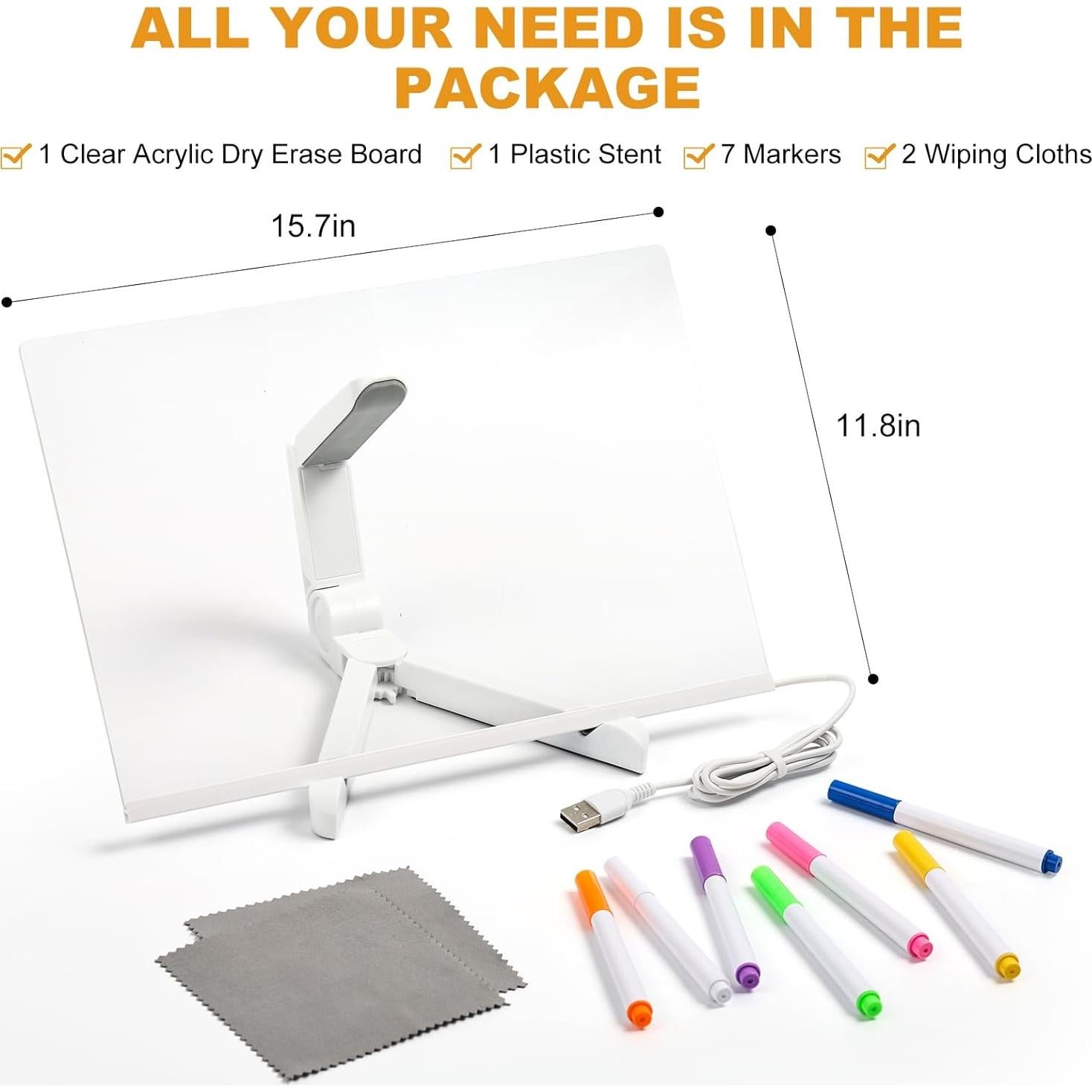 Tablero de Borrado en Seco LepoHome 40x30 cm con Luz LED 7 Colores